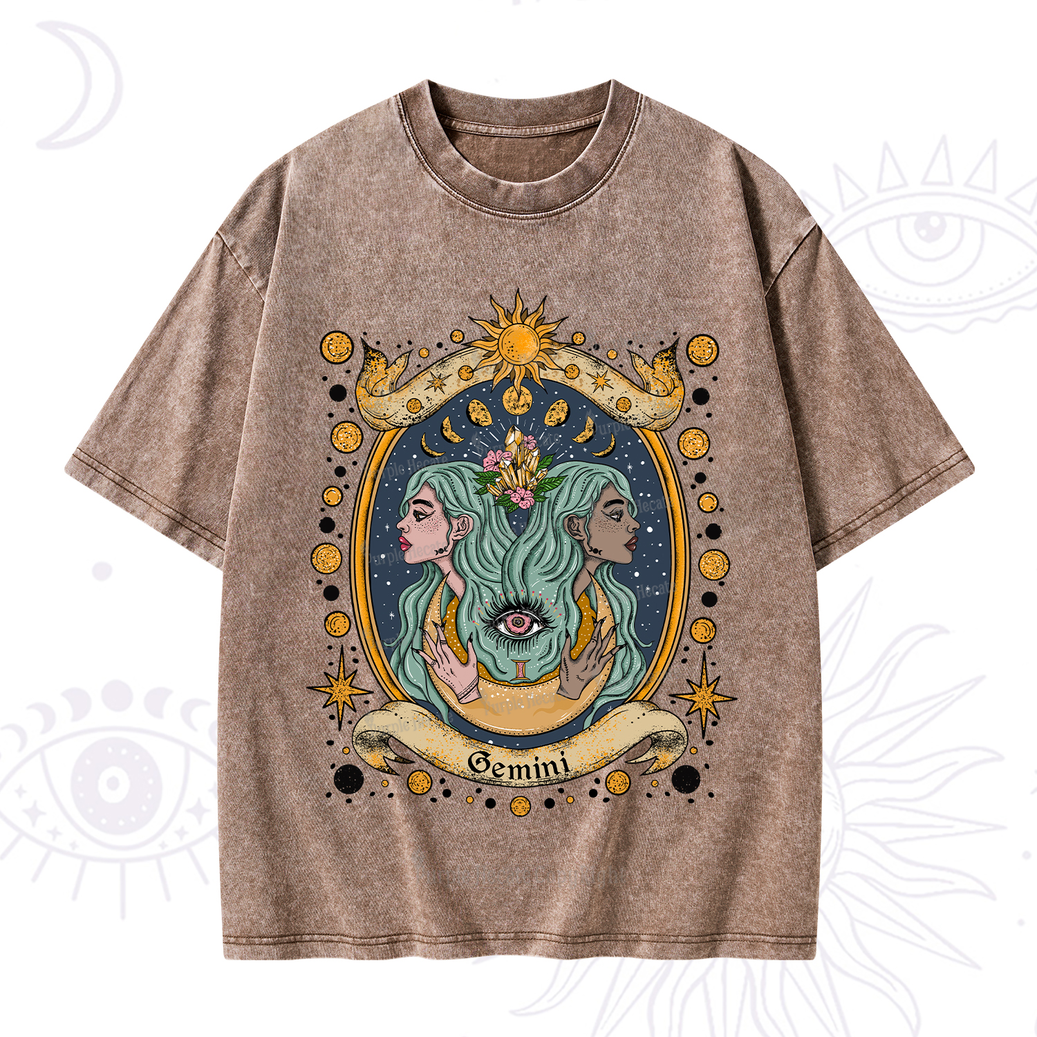 Purplehecate Celestial Gemini Zodiac Washed T-Shirt