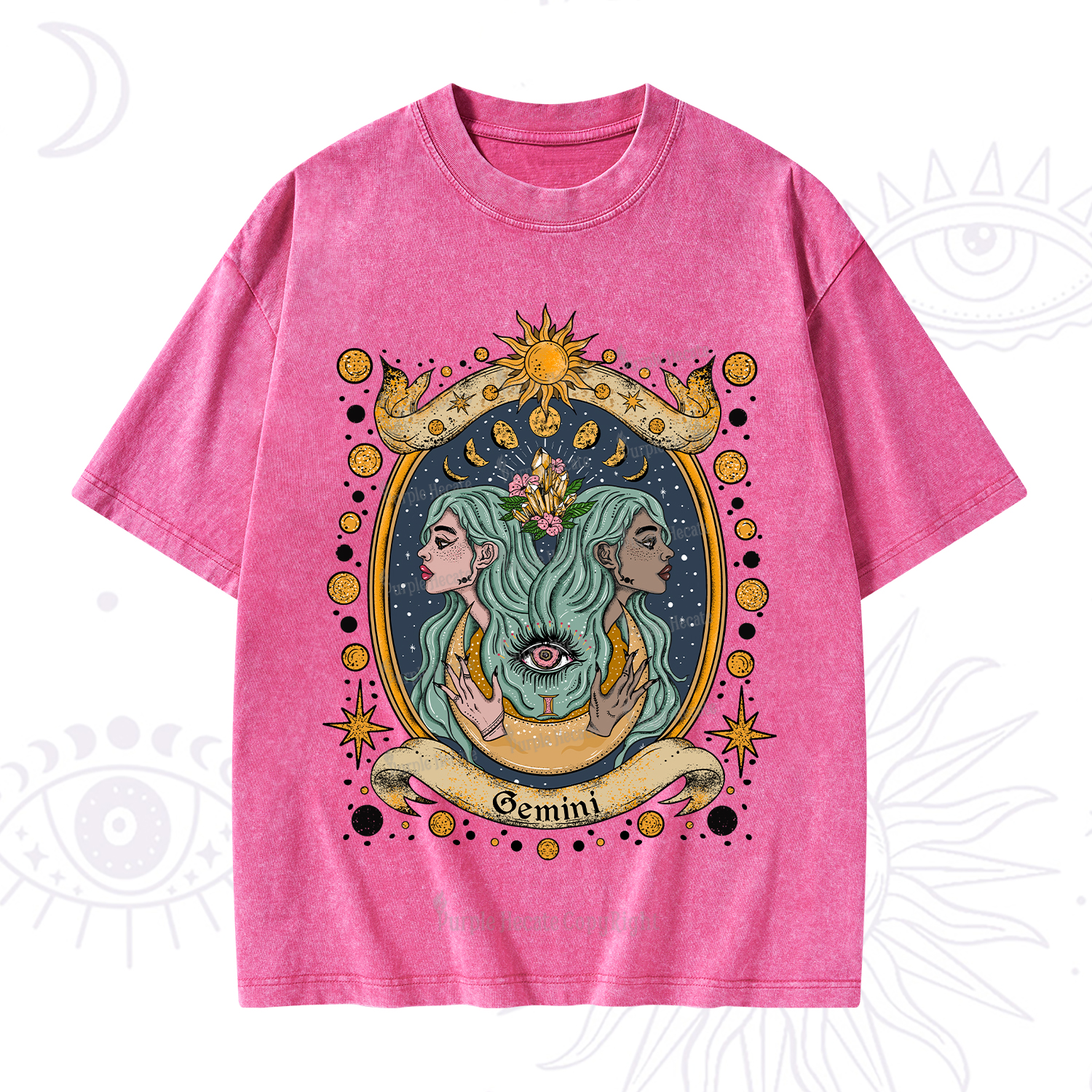 Purplehecate Celestial Gemini Zodiac Washed T-Shirt