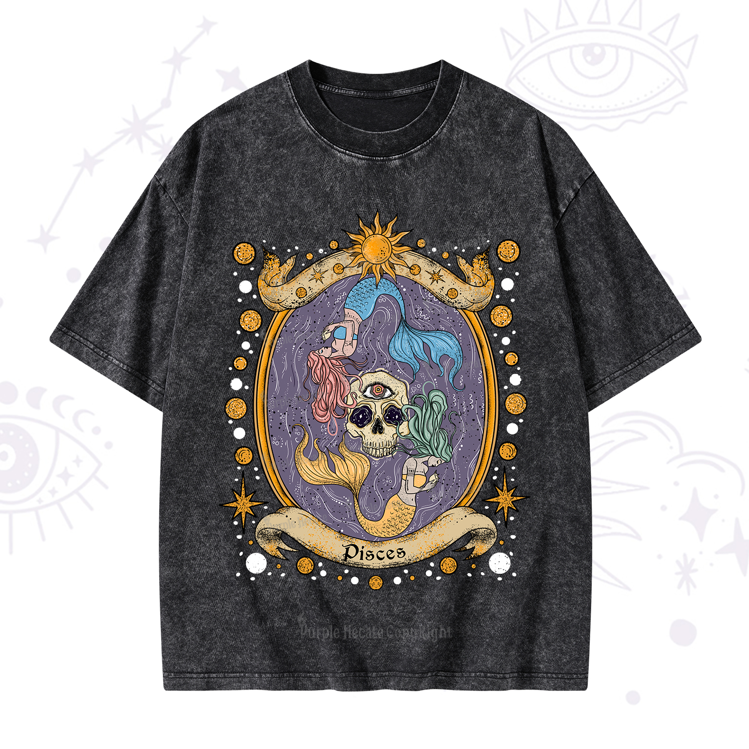 Purplehecate Celestial Pisces Zodiac Washed T-Shirt