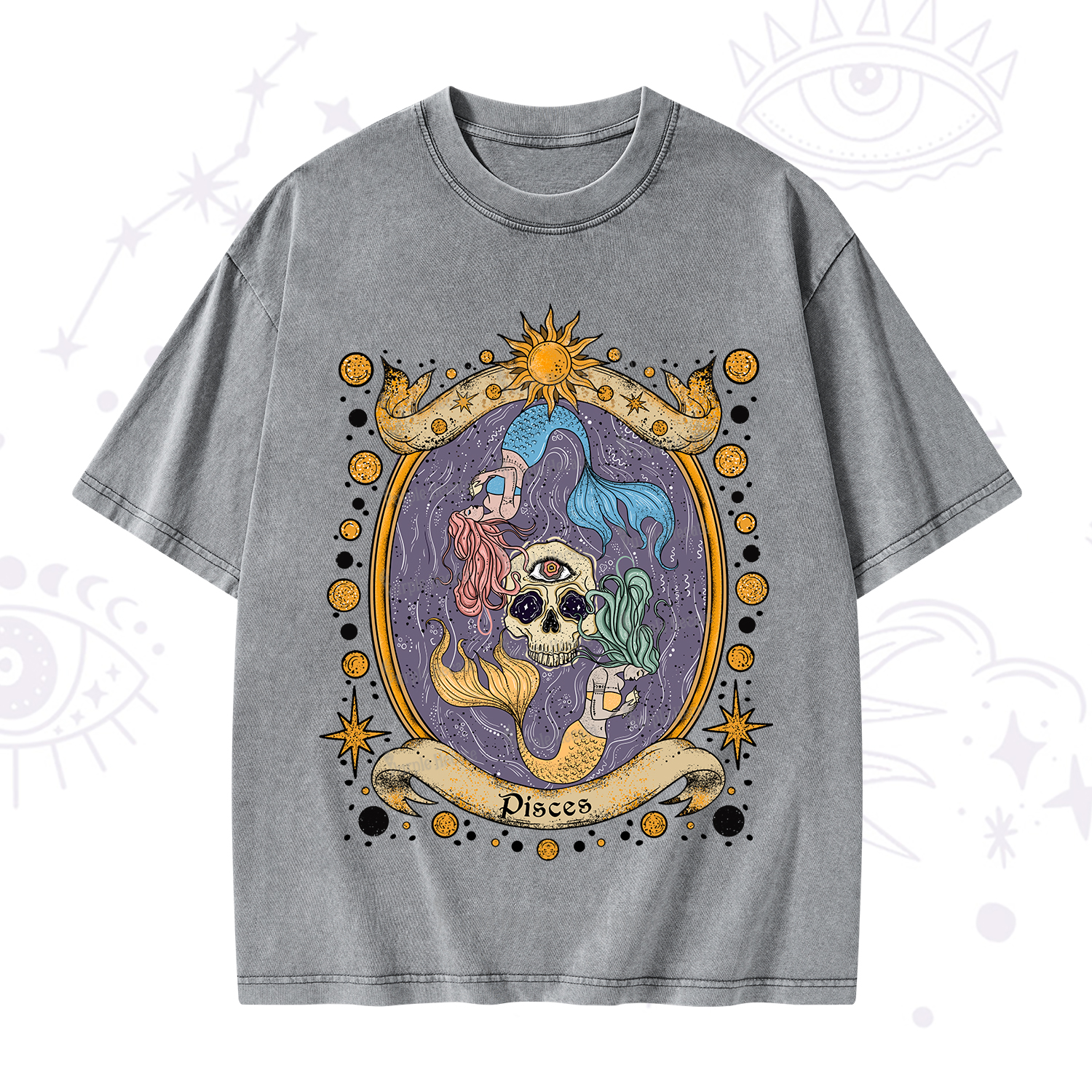 Purplehecate Celestial Pisces Zodiac Washed T-Shirt