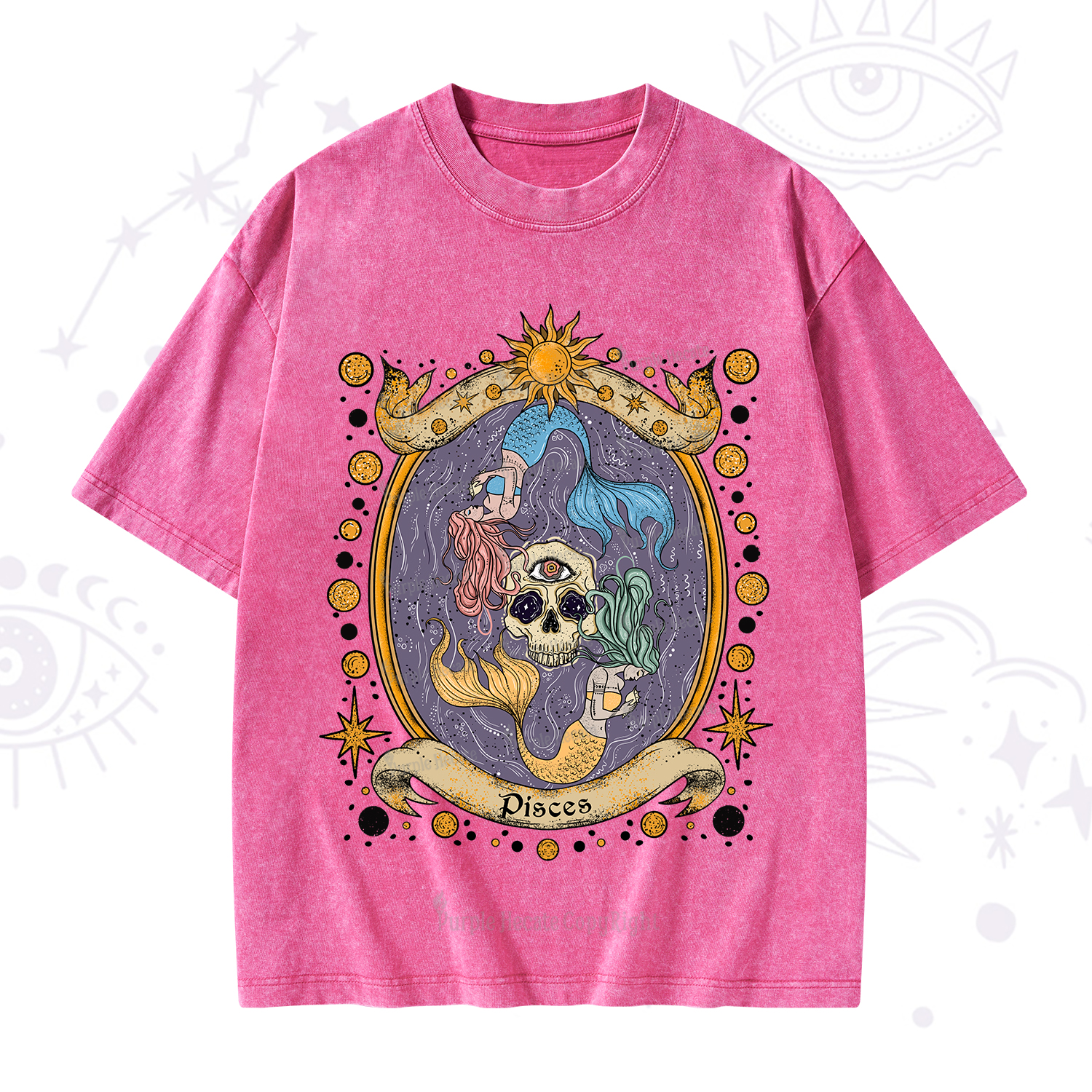 Purplehecate Celestial Pisces Zodiac Washed T-Shirt