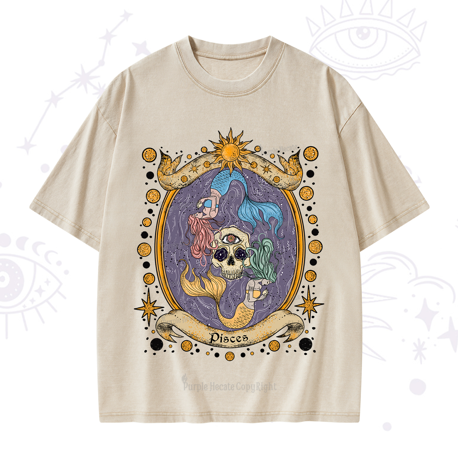 Purplehecate Celestial Pisces Zodiac Washed T-Shirt