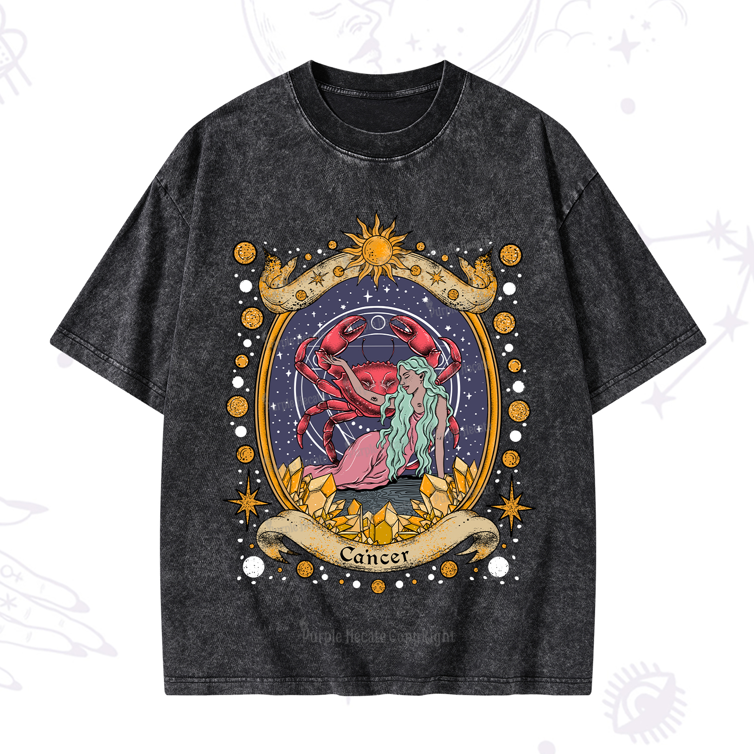 Purplehecate Celestial Cancer Zodiac Washed T-Shirt
