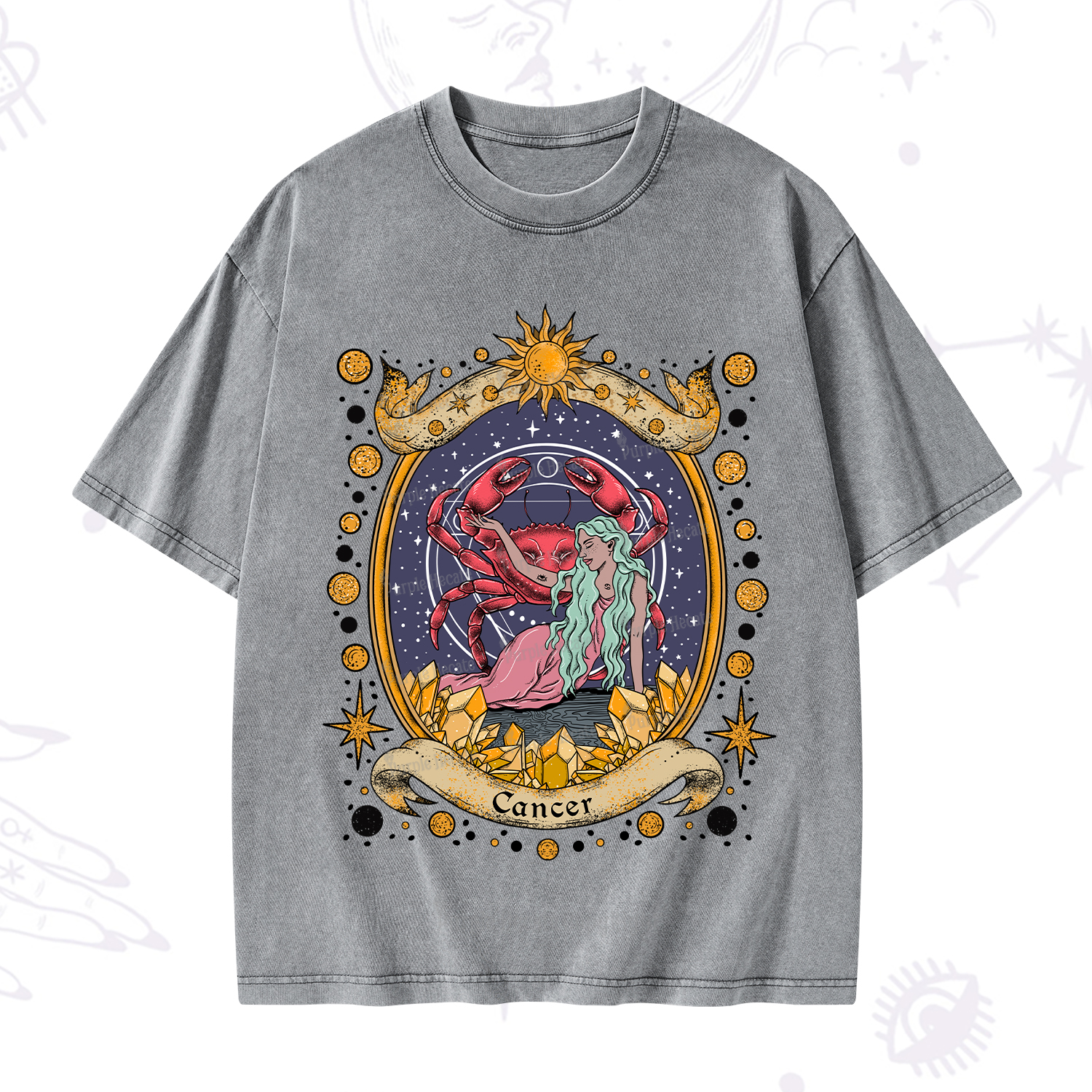 Purplehecate Celestial Cancer Zodiac Washed T-Shirt