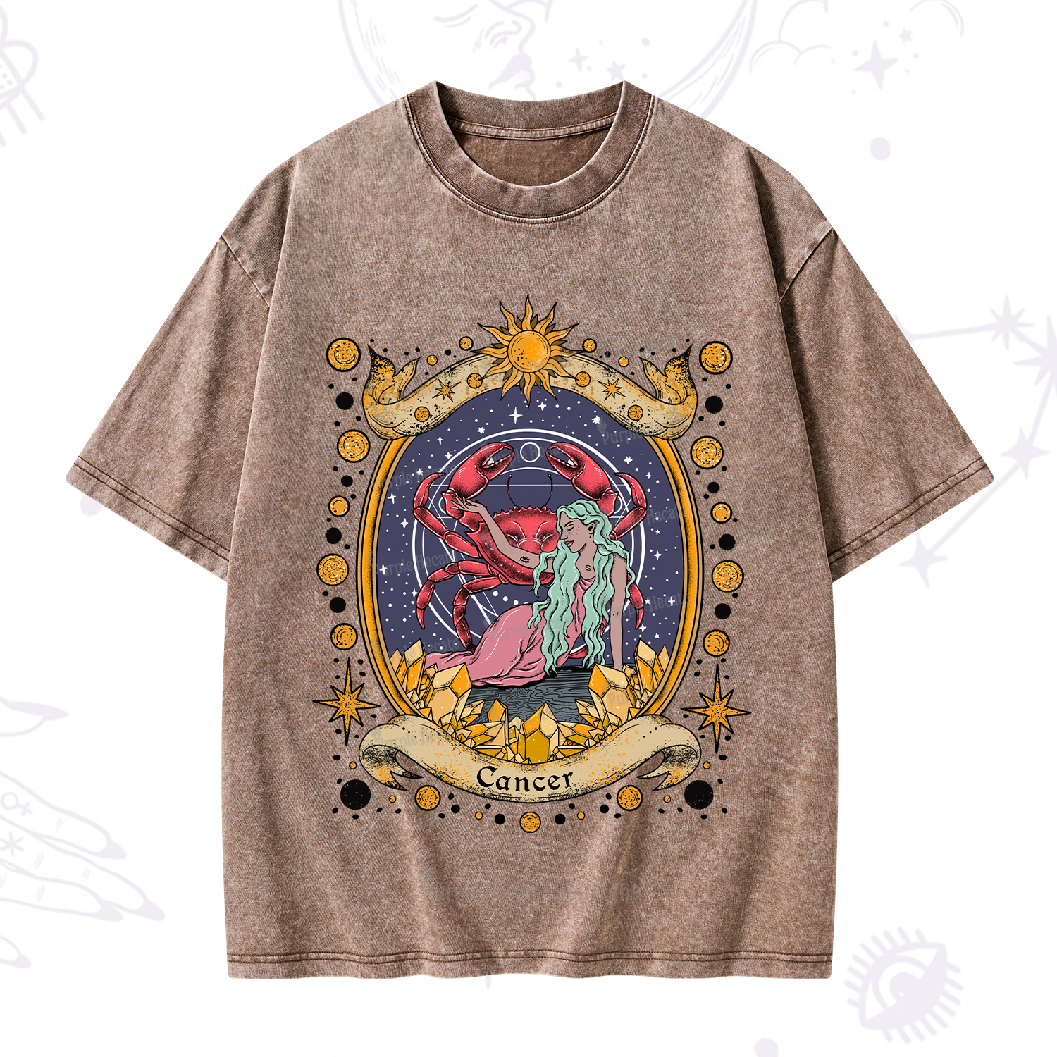 Purplehecate Celestial Cancer Zodiac Washed T-Shirt