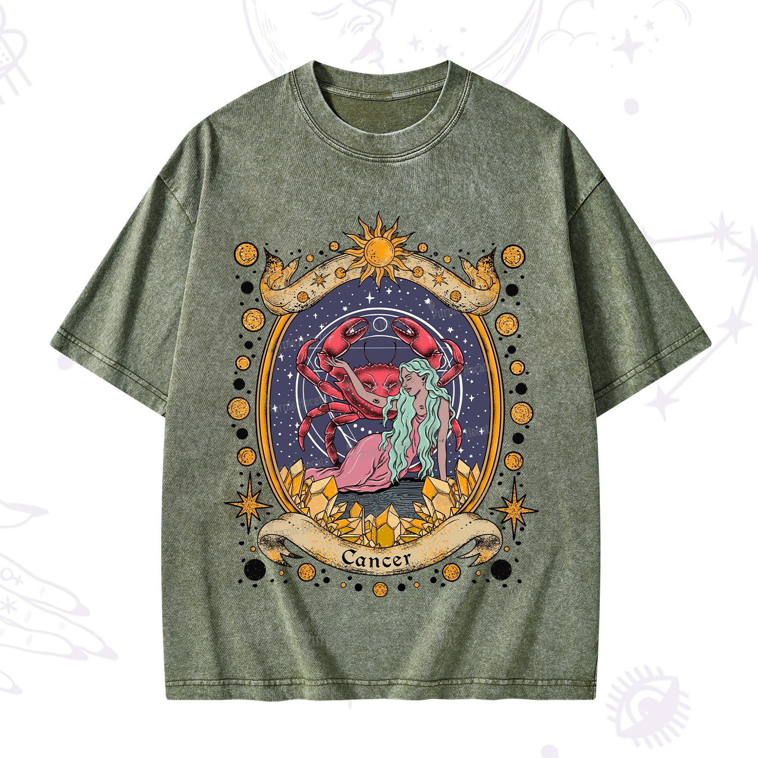 Purplehecate Celestial Cancer Zodiac Washed T-Shirt