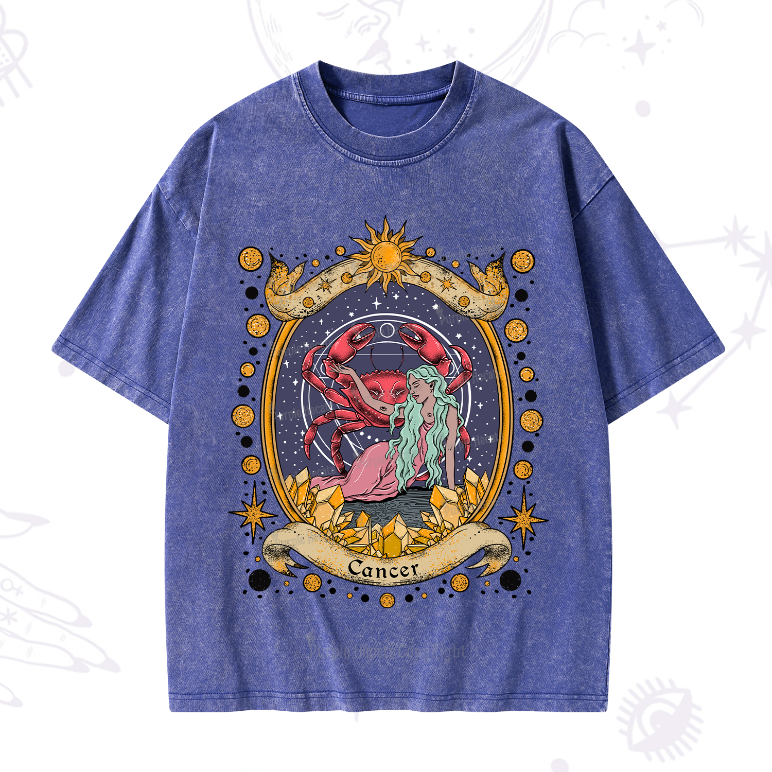 Purplehecate Celestial Cancer Zodiac Washed T-Shirt
