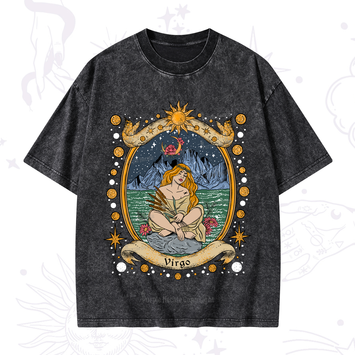 Purplehecate Celestial Virgo Zodiac Washed T-Shirt