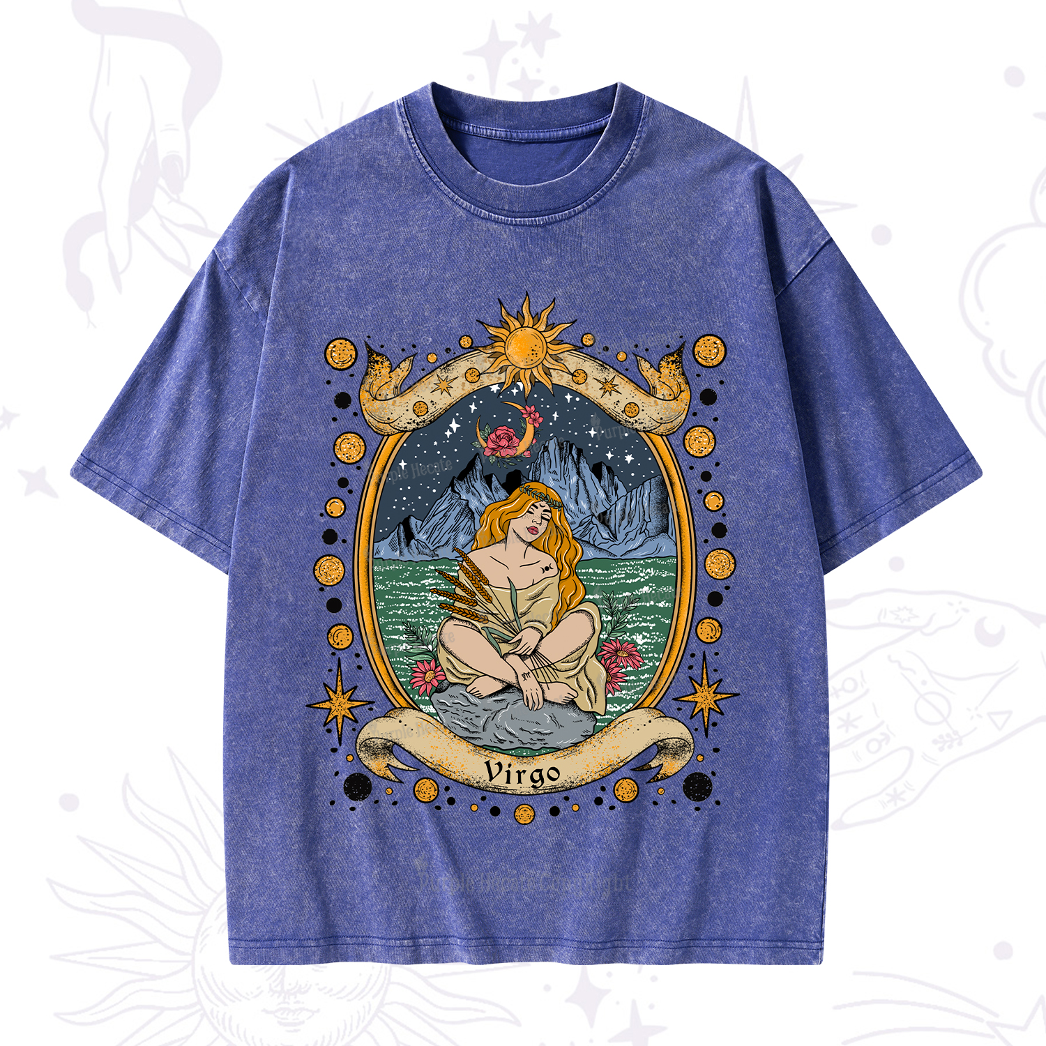 Purplehecate Celestial Virgo Zodiac Washed T-Shirt
