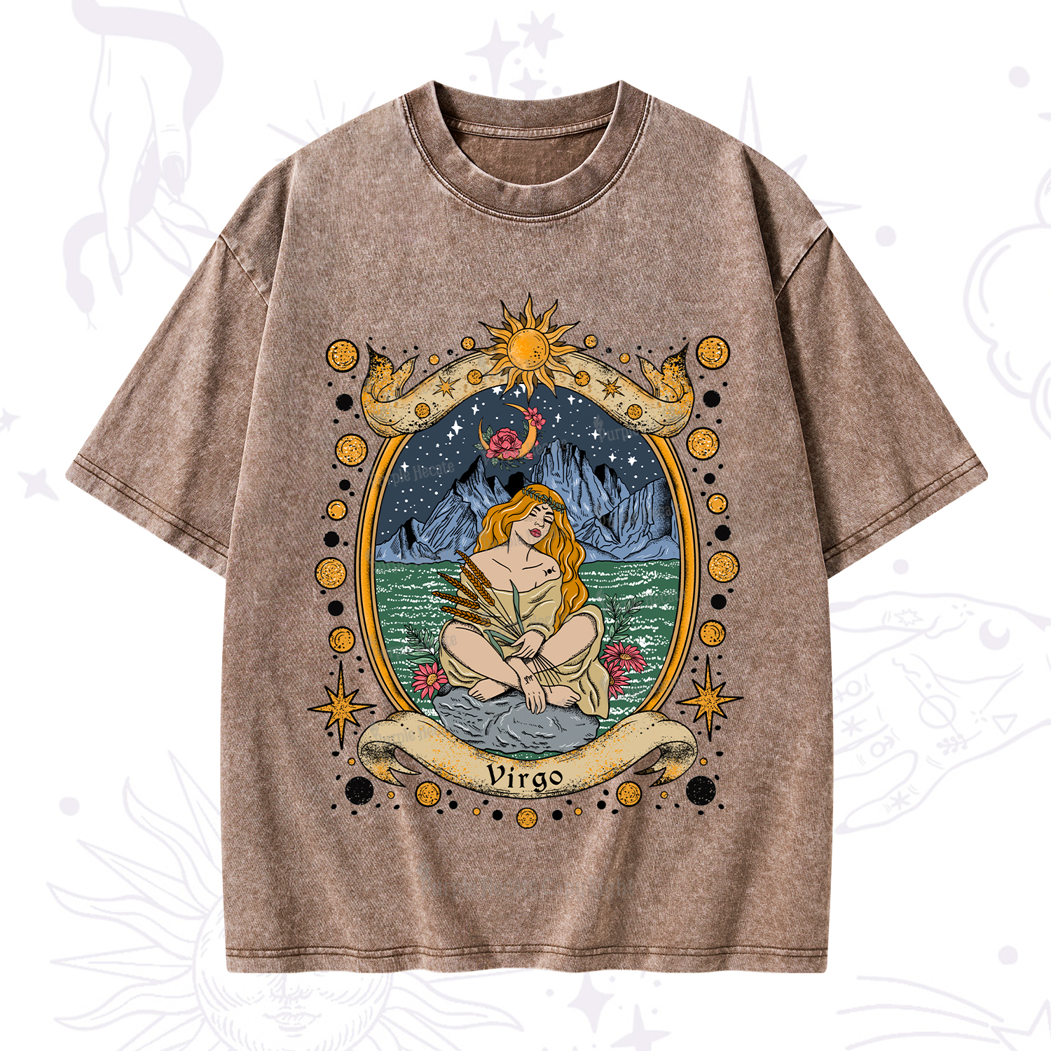 Purplehecate Celestial Virgo Zodiac Washed T-Shirt