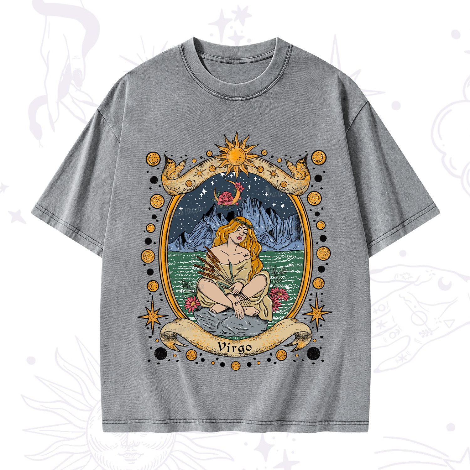Purplehecate Celestial Virgo Zodiac Washed T-Shirt