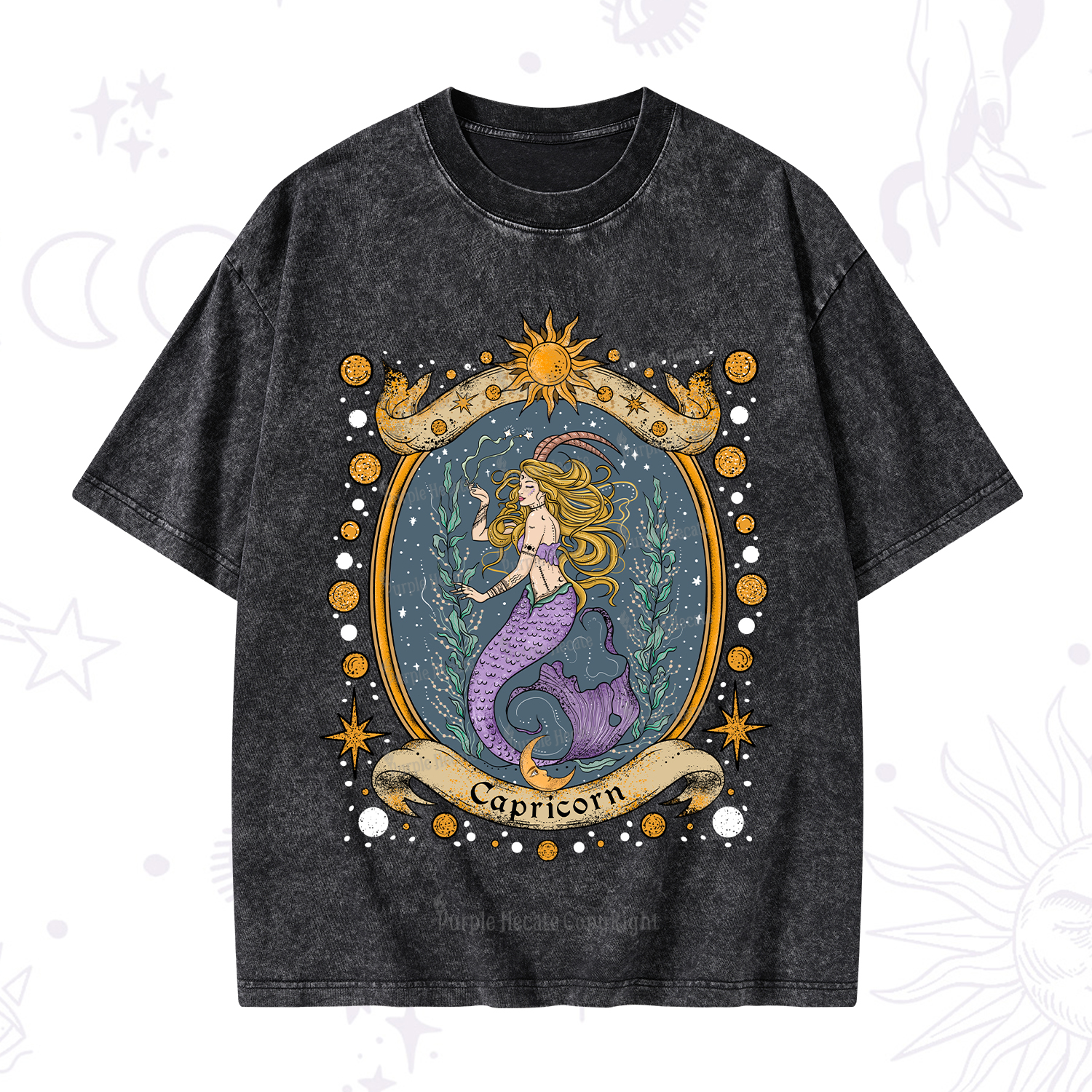 Purplehecate Celestial Capricorn Zodiac Washed T-Shirt