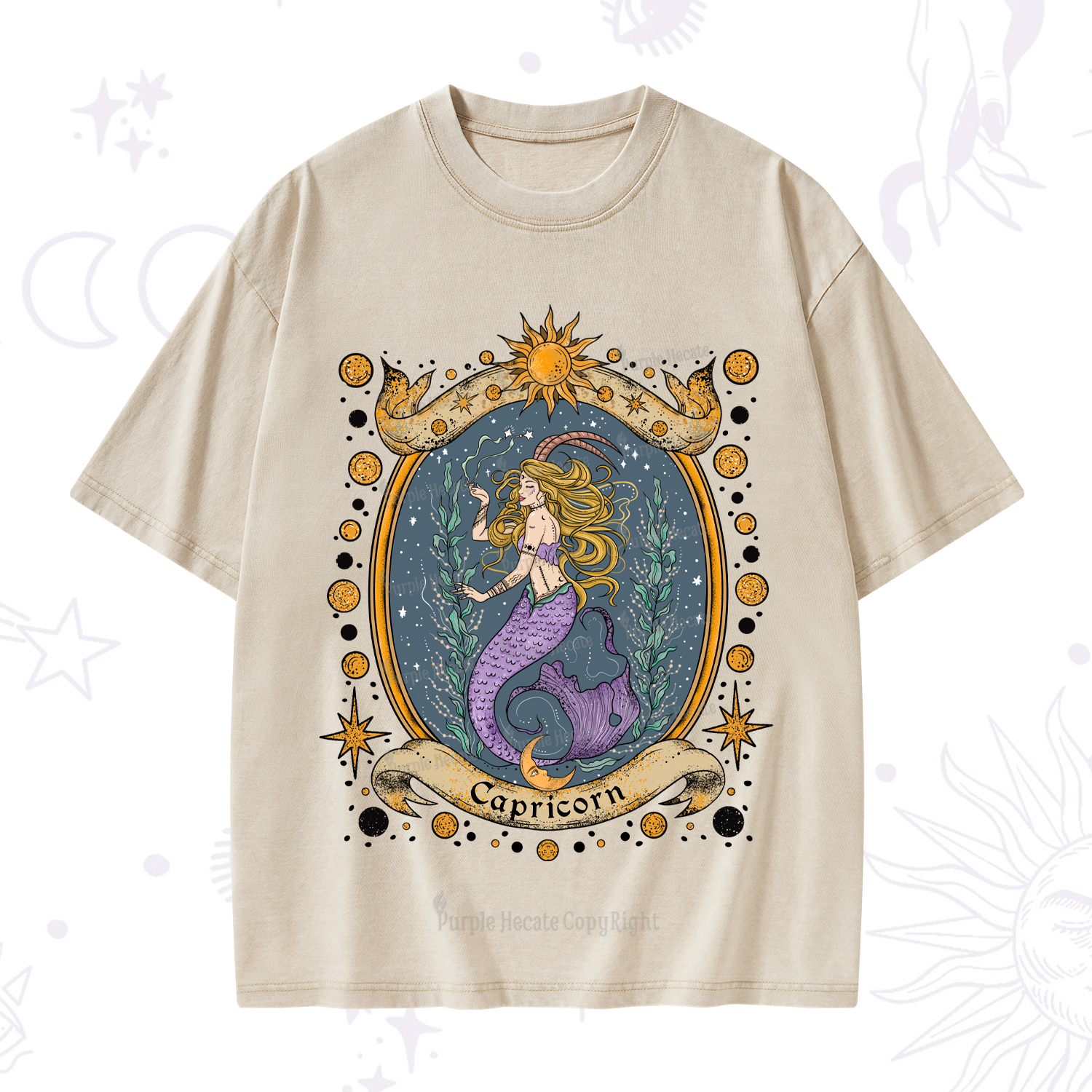 Purplehecate Celestial Capricorn Zodiac Washed T-Shirt