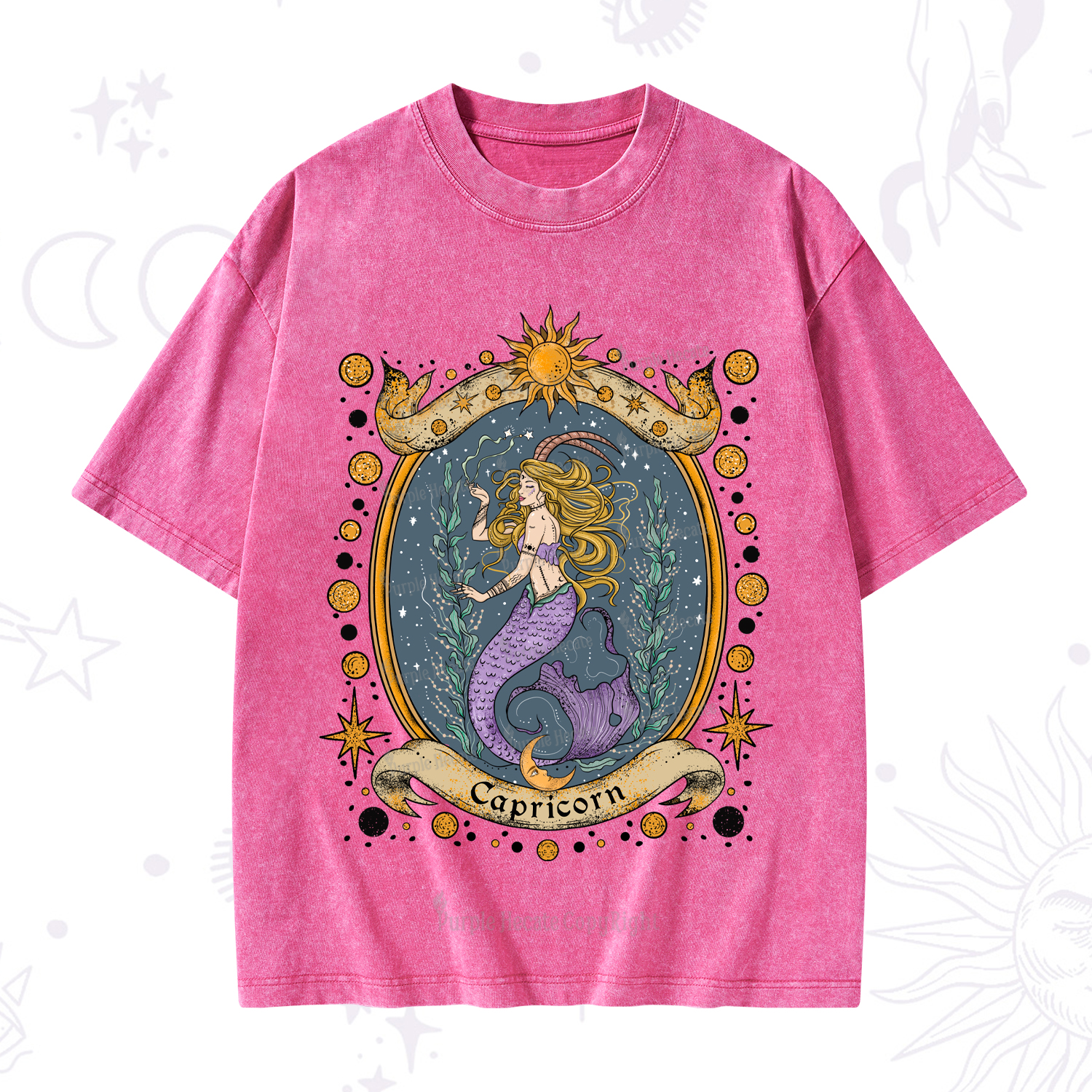 Purplehecate Celestial Capricorn Zodiac Washed T-Shirt