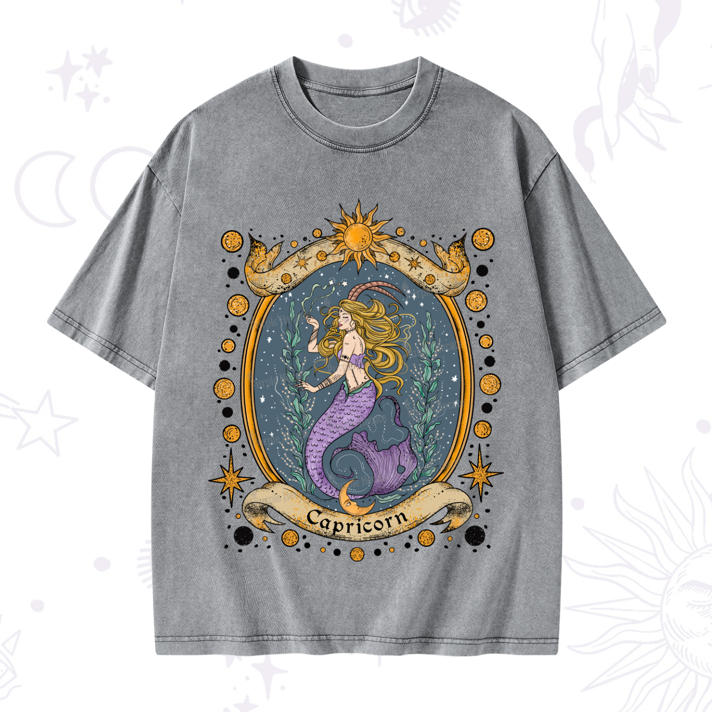 Purplehecate Celestial Capricorn Zodiac Washed T-Shirt