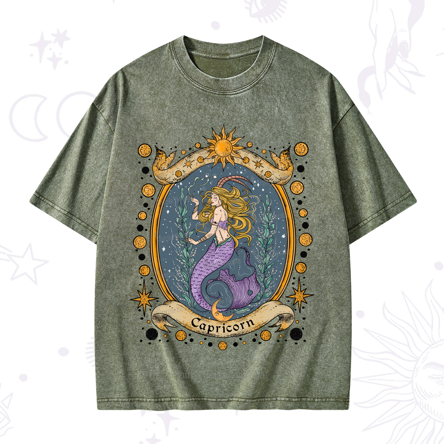 Purplehecate Celestial Capricorn Zodiac Washed T-Shirt