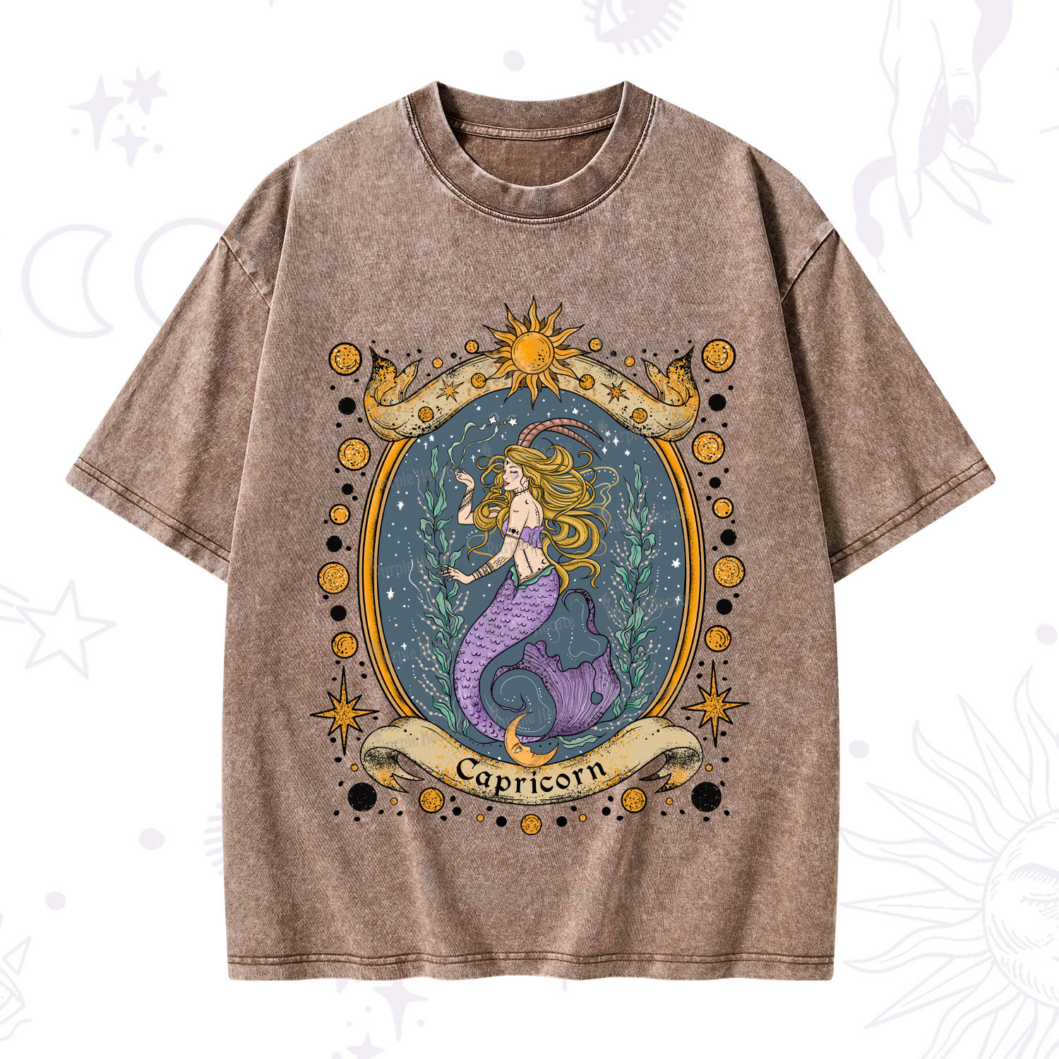 Purplehecate Celestial Capricorn Zodiac Washed T-Shirt