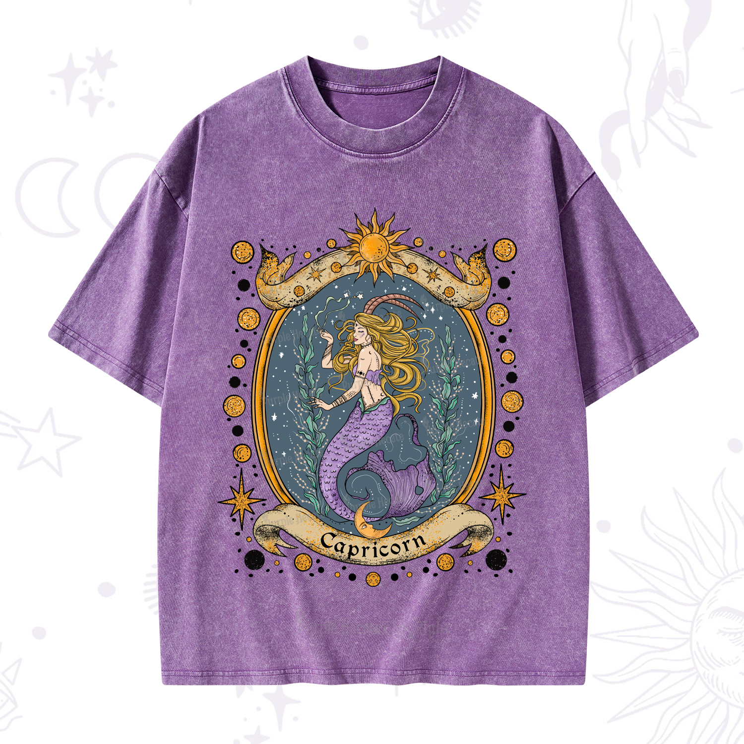 Purplehecate Celestial Capricorn Zodiac Washed T-Shirt