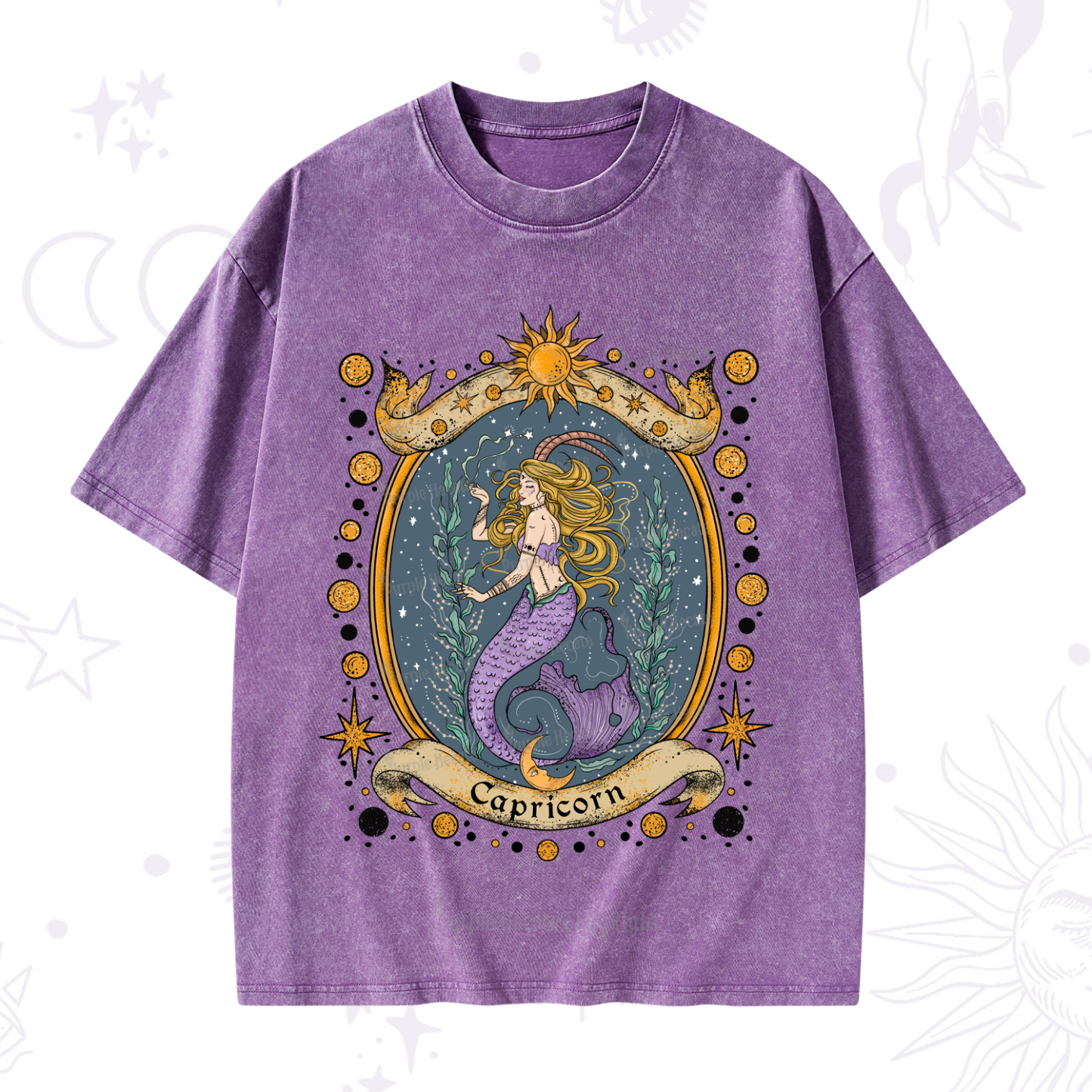 Purplehecate Celestial Capricorn Zodiac Washed T-Shirt
