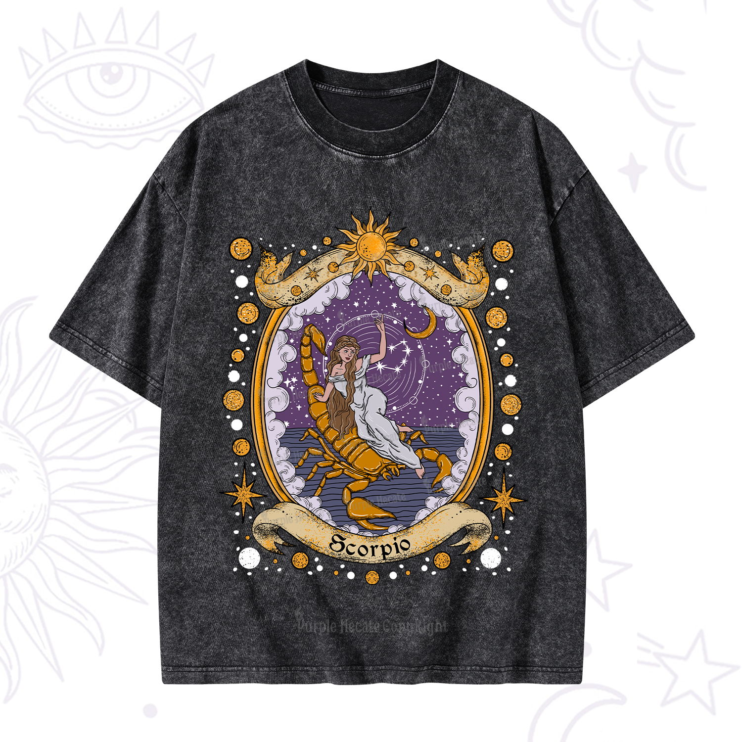 Purplehecate Celestial Scorpio Zodiac Washed T-Shirt