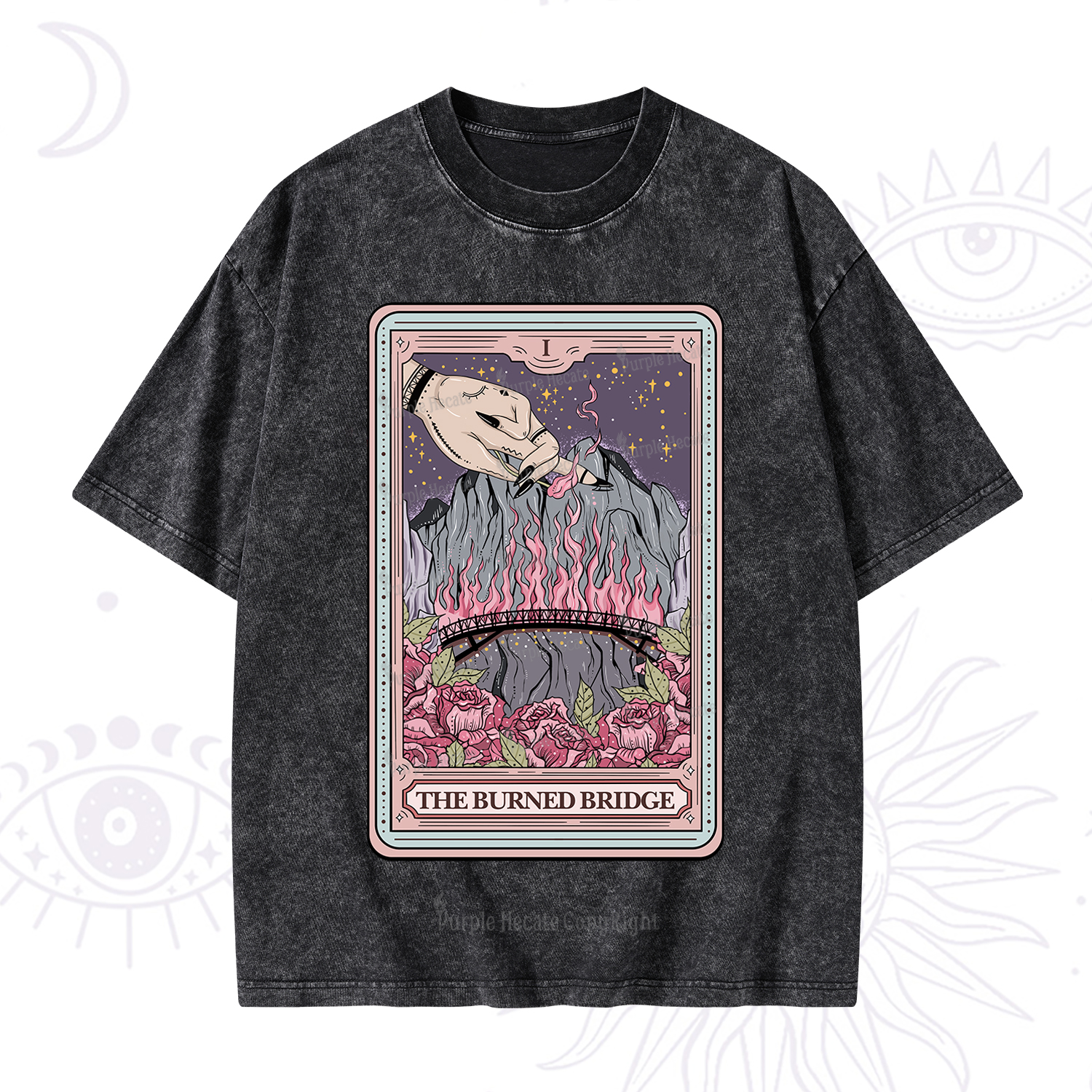 Purplehecate The Burned Bridge Tarot Washed T-Shirt