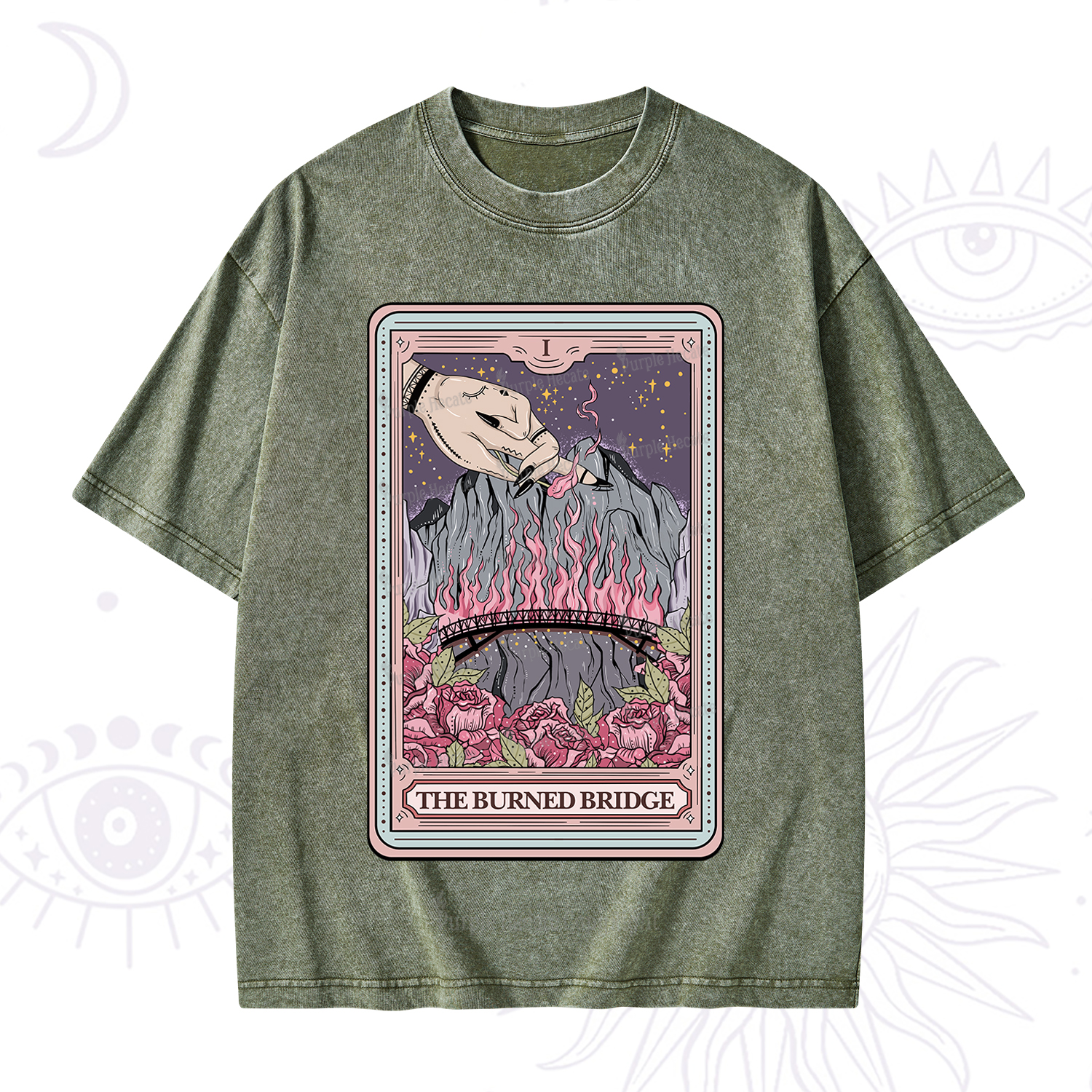 Purplehecate The Burned Bridge Tarot Washed T-Shirt