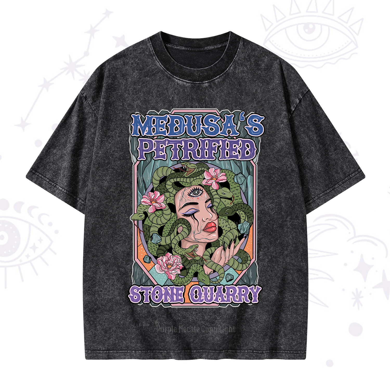Purplehecate The Gorgon with Snake Hair Medusa Washed T-Shirt