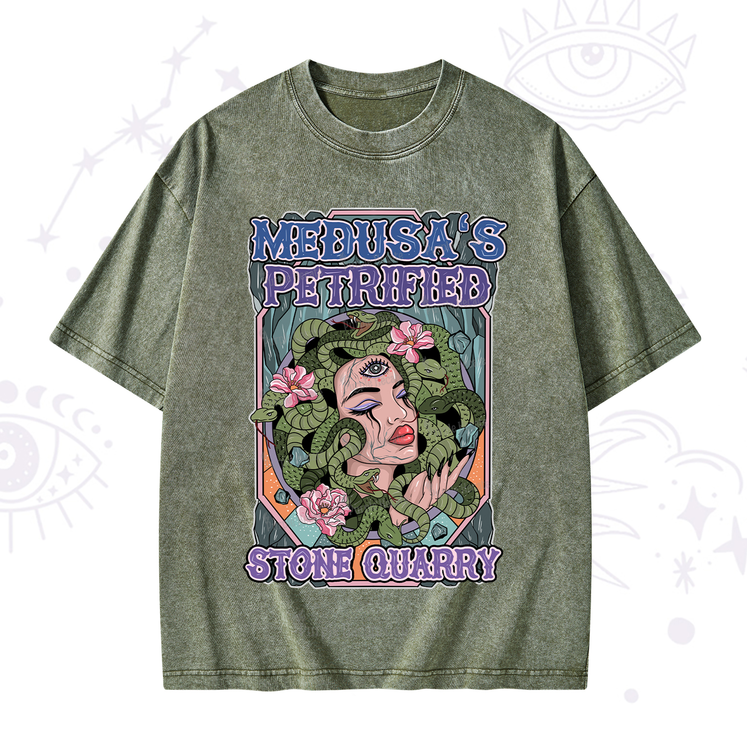 Purplehecate The Gorgon with Snake Hair Medusa Washed T-Shirt