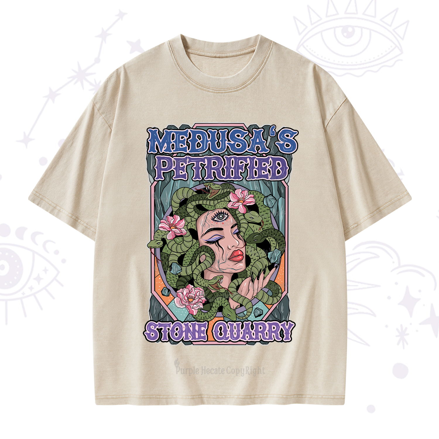 Purplehecate The Gorgon with Snake Hair Medusa Washed T-Shirt