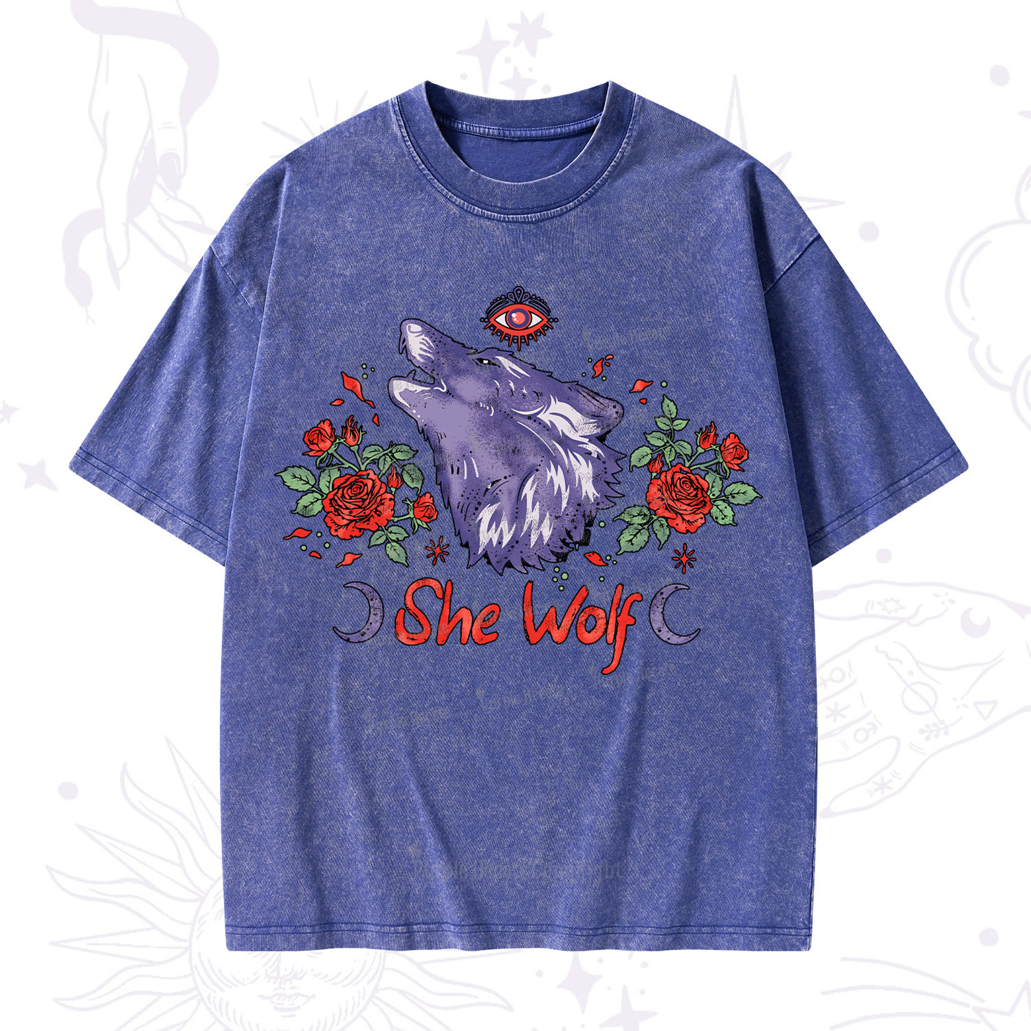 Purplehecate Moon Wolf Washed T-Shirt