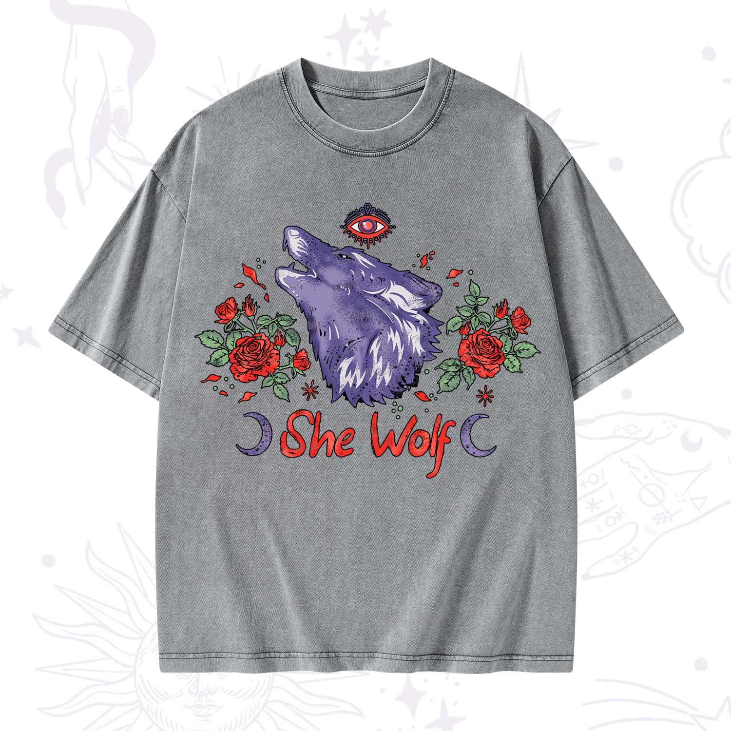 Purplehecate Moon Wolf Washed T-Shirt