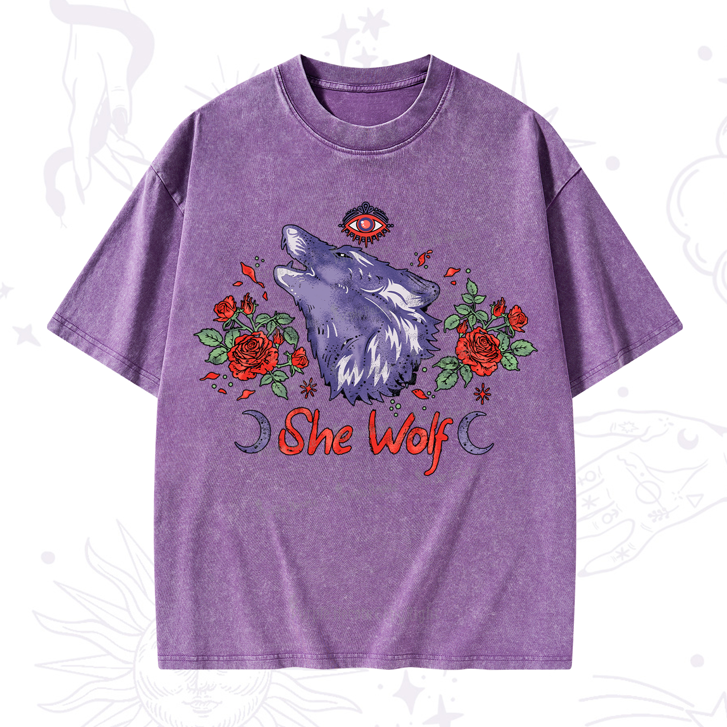 Purplehecate Moon Wolf Washed T-Shirt