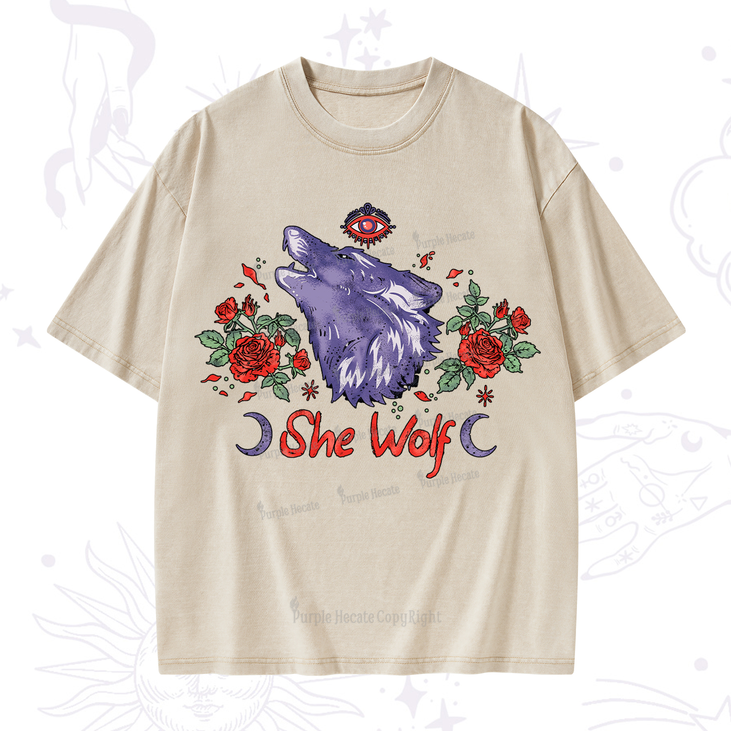 Purplehecate Moon Wolf Washed T-Shirt