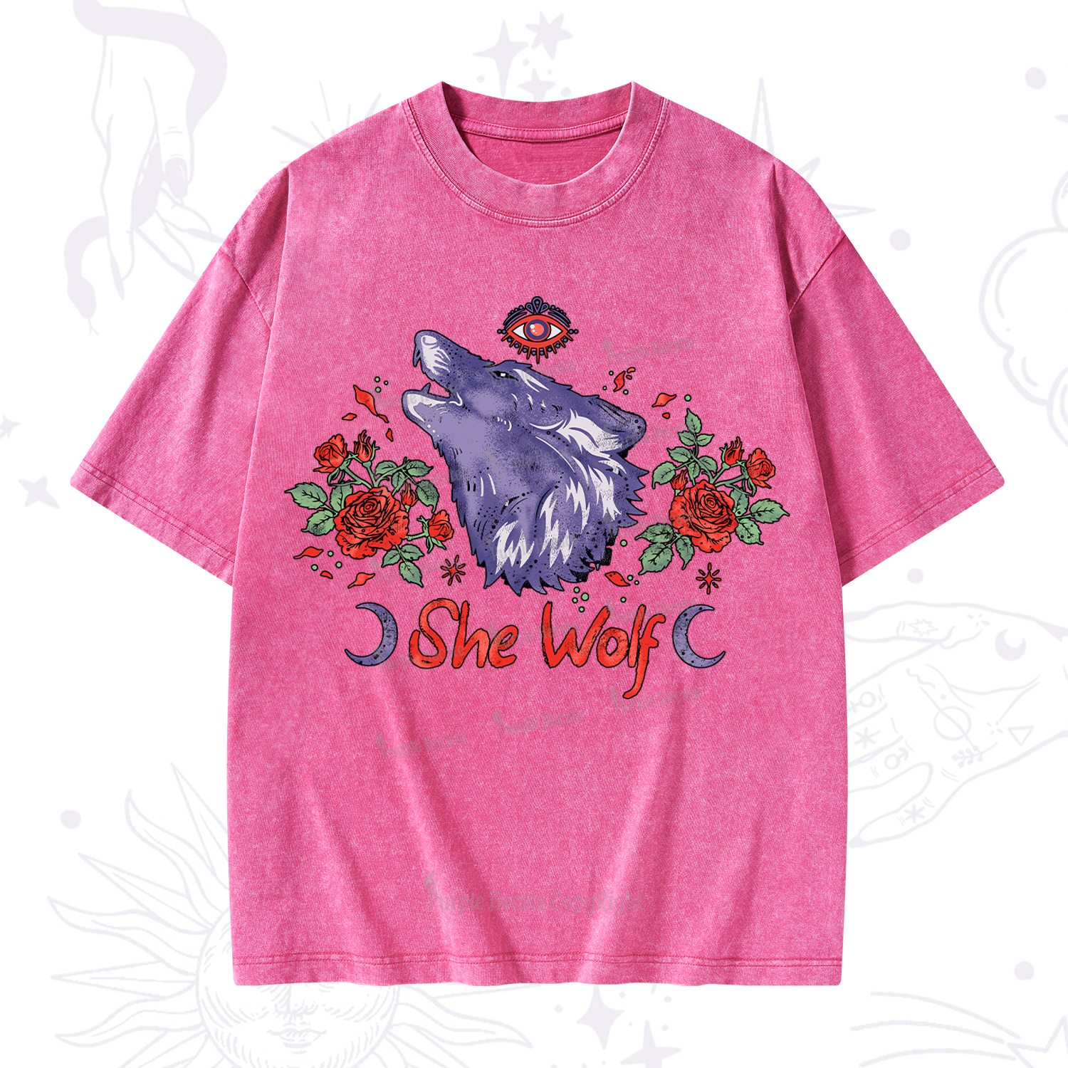 Purplehecate Moon Wolf Washed T-Shirt