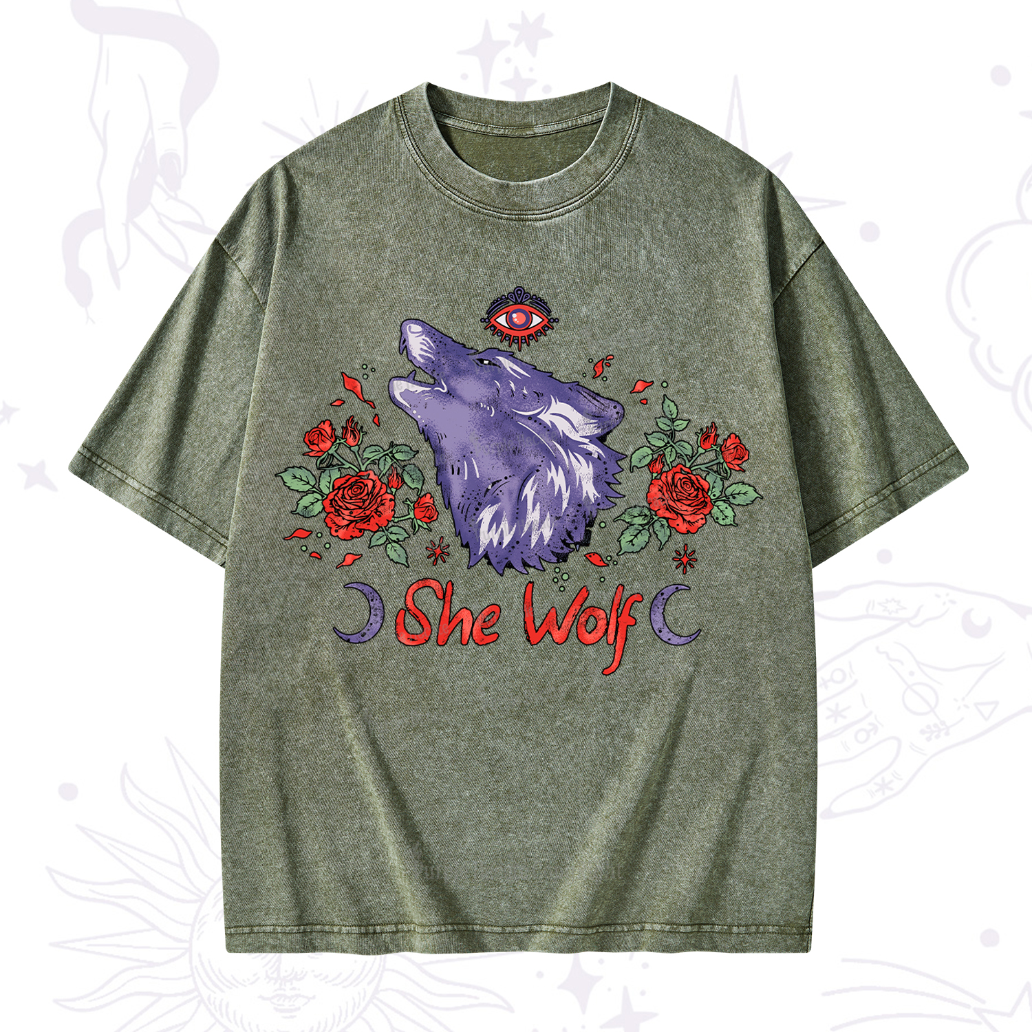 Purplehecate Moon Wolf Washed T-Shirt