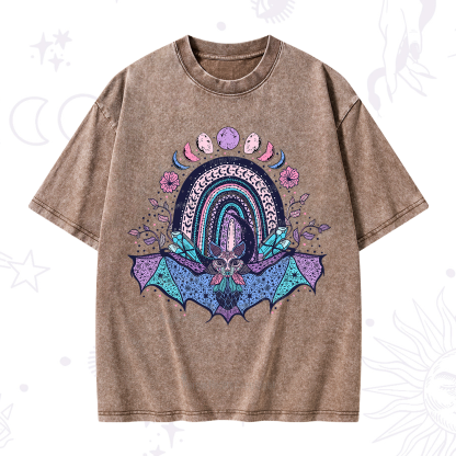 Purplehecate Moon Phase Bat Washed T-Shirt