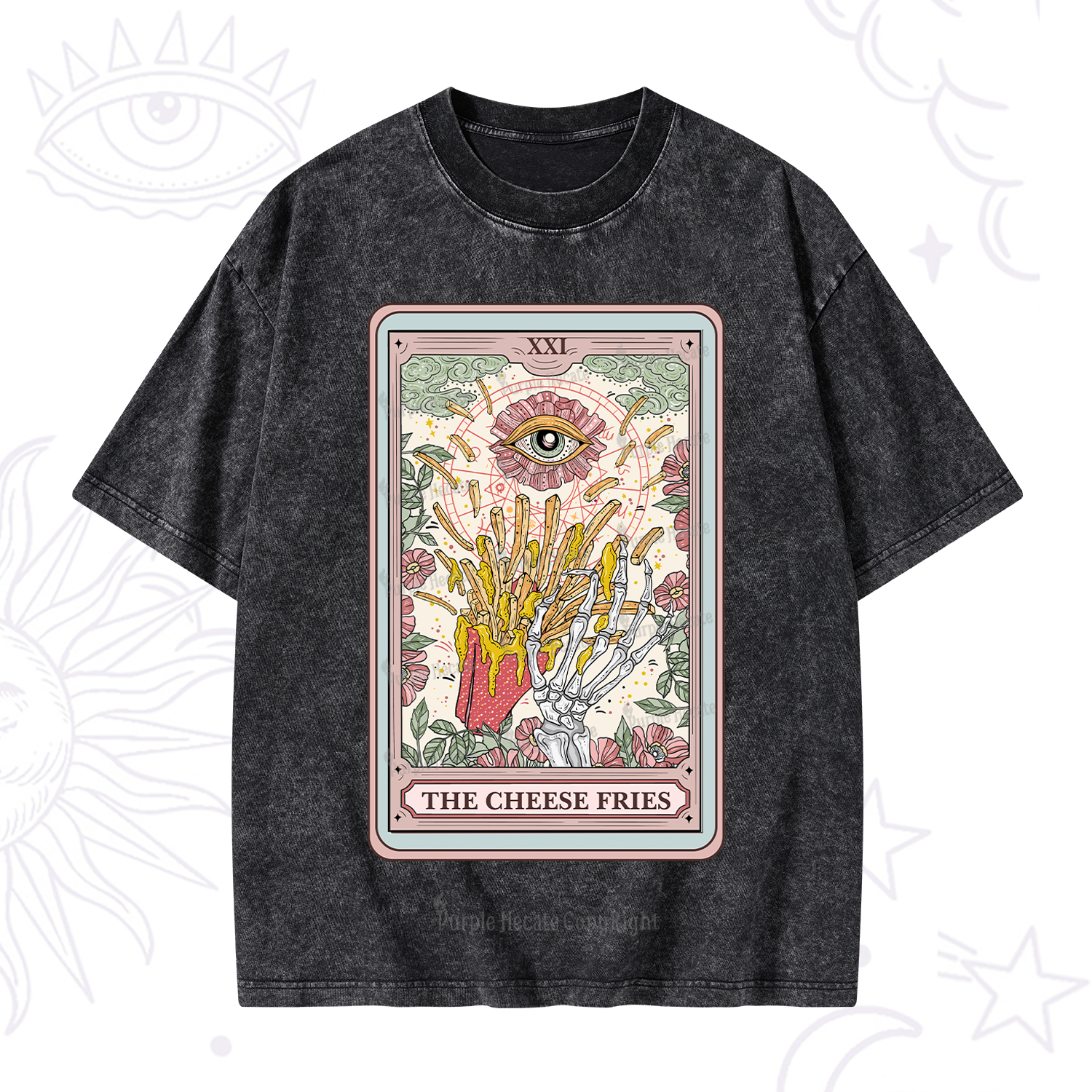 Purplehecate The Cheese Fries Tarot Washed T-Shirt