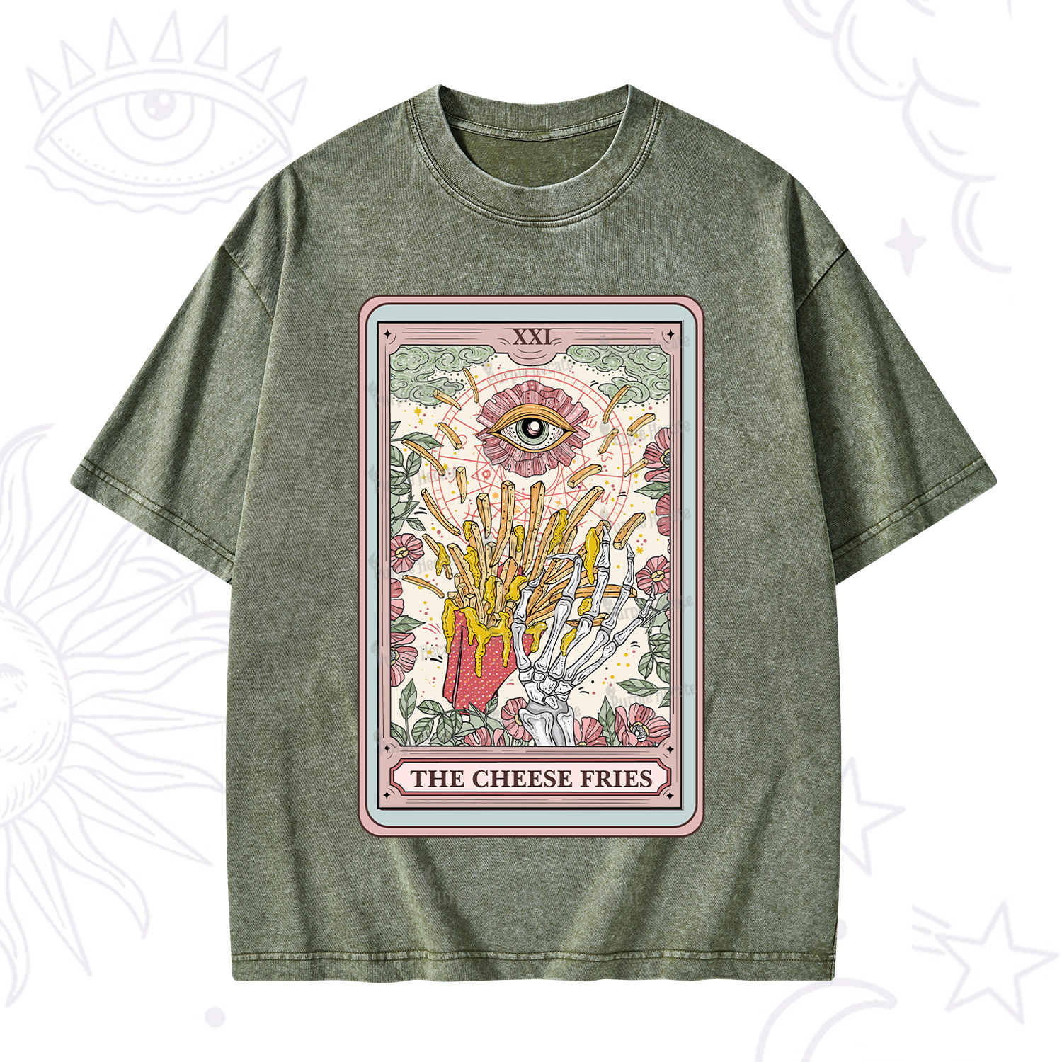 Purplehecate The Cheese Fries Tarot Washed T-Shirt