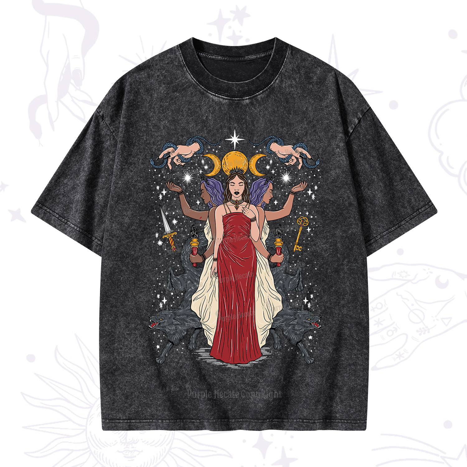 Purplehecate The Triple Goddess Hecate Washed T-Shirt