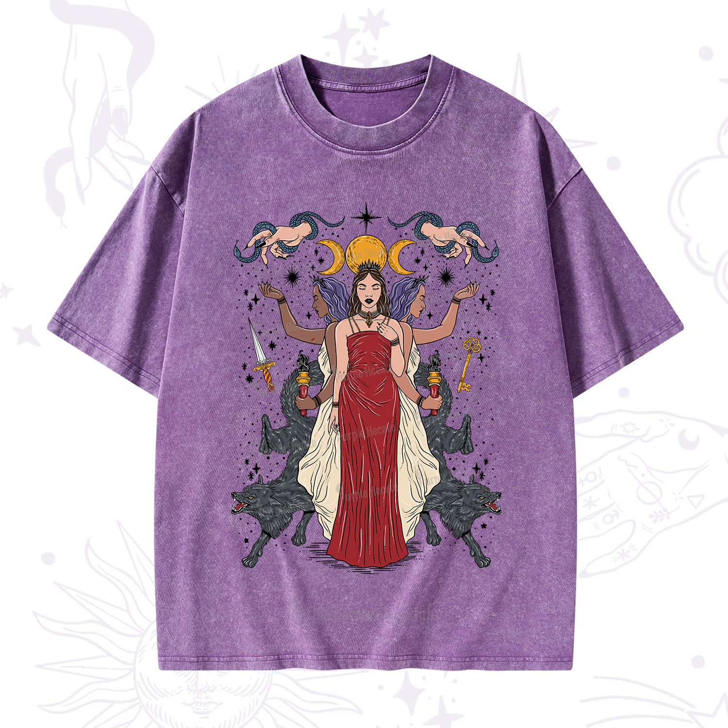 Purplehecate The Triple Goddess Hecate Washed T-Shirt