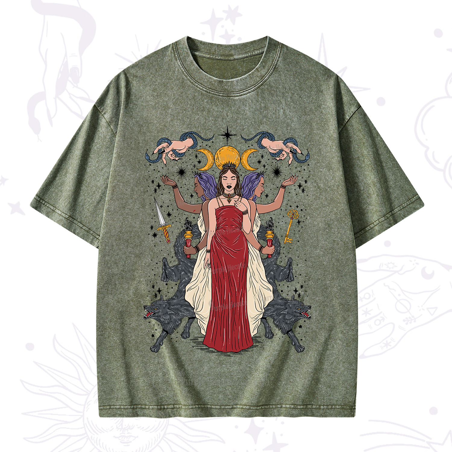 Purplehecate The Triple Goddess Hecate Washed T-Shirt