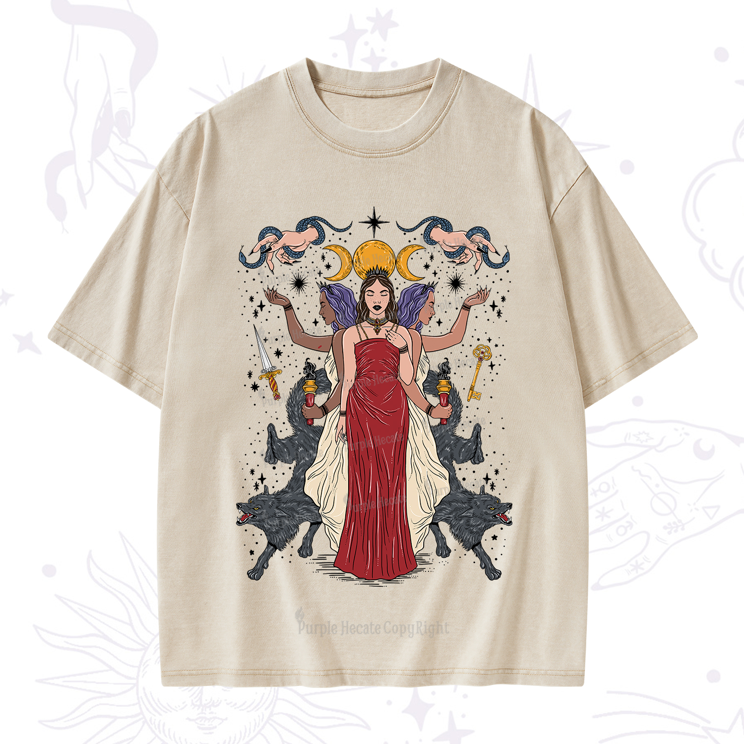 Purplehecate The Triple Goddess Hecate Washed T-Shirt