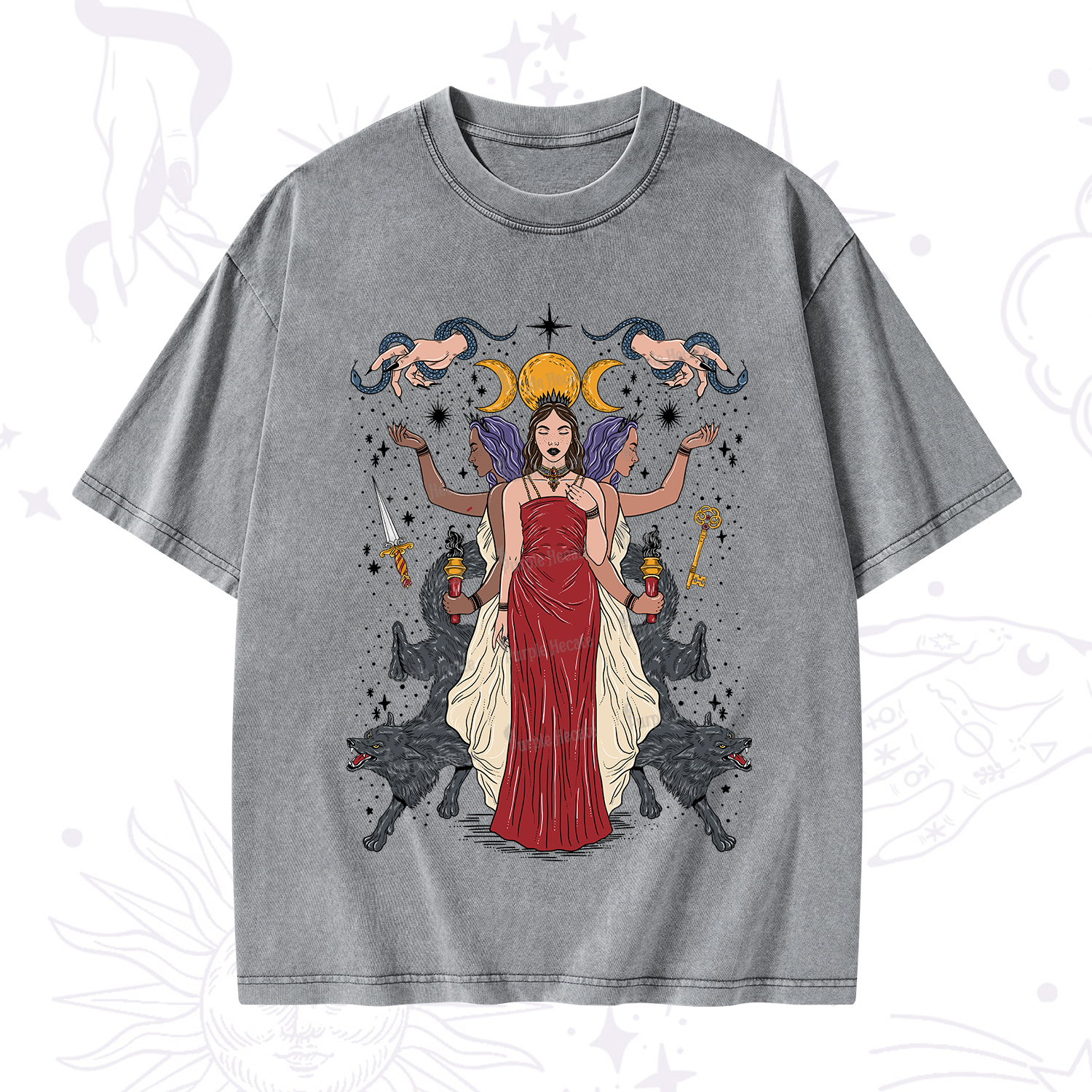 Purplehecate The Triple Goddess Hecate Washed T-Shirt