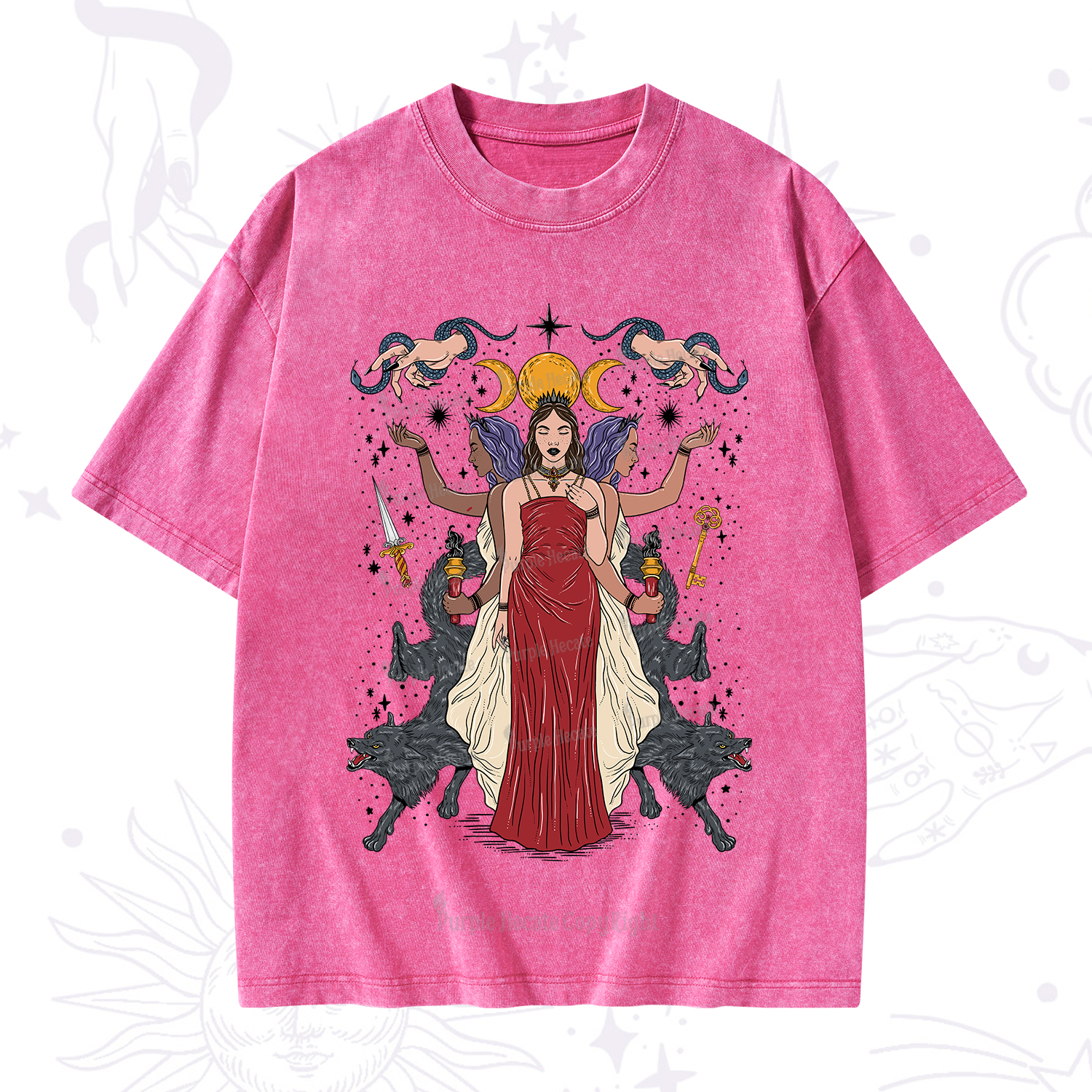 Purplehecate The Triple Goddess Hecate Washed T-Shirt