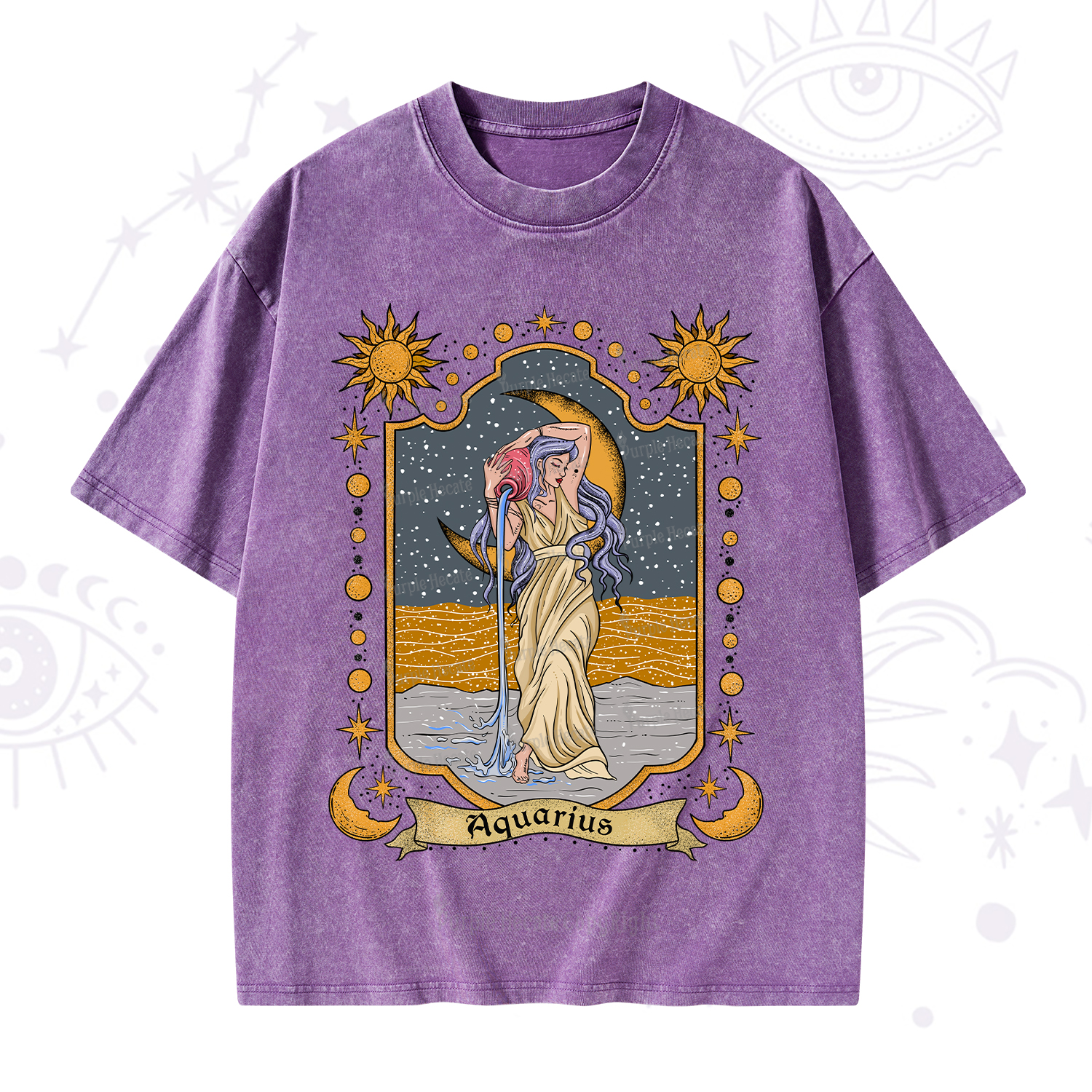 Purplehecate Aquarius Zodiac Washed T-Shirt