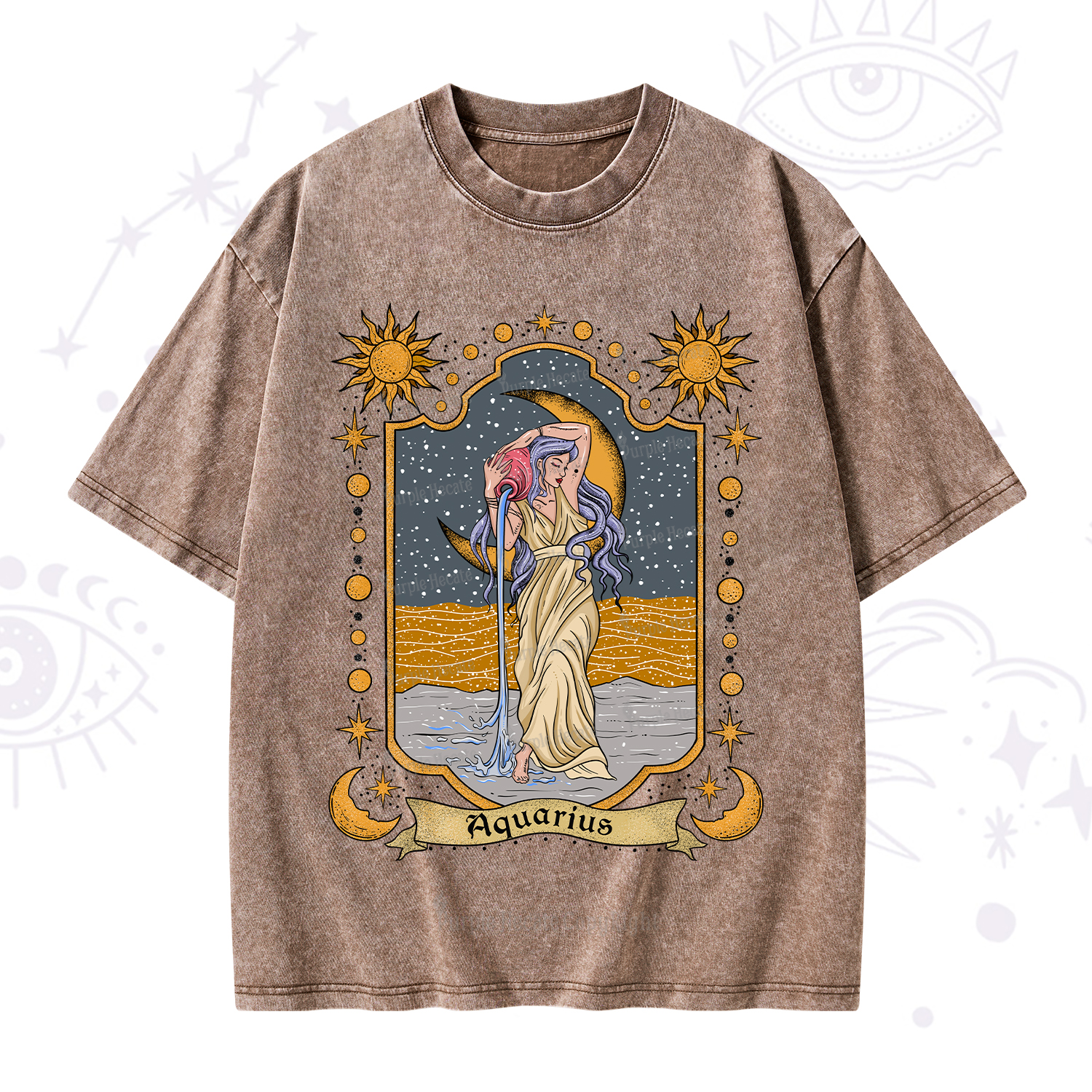Purplehecate Aquarius Zodiac Washed T-Shirt