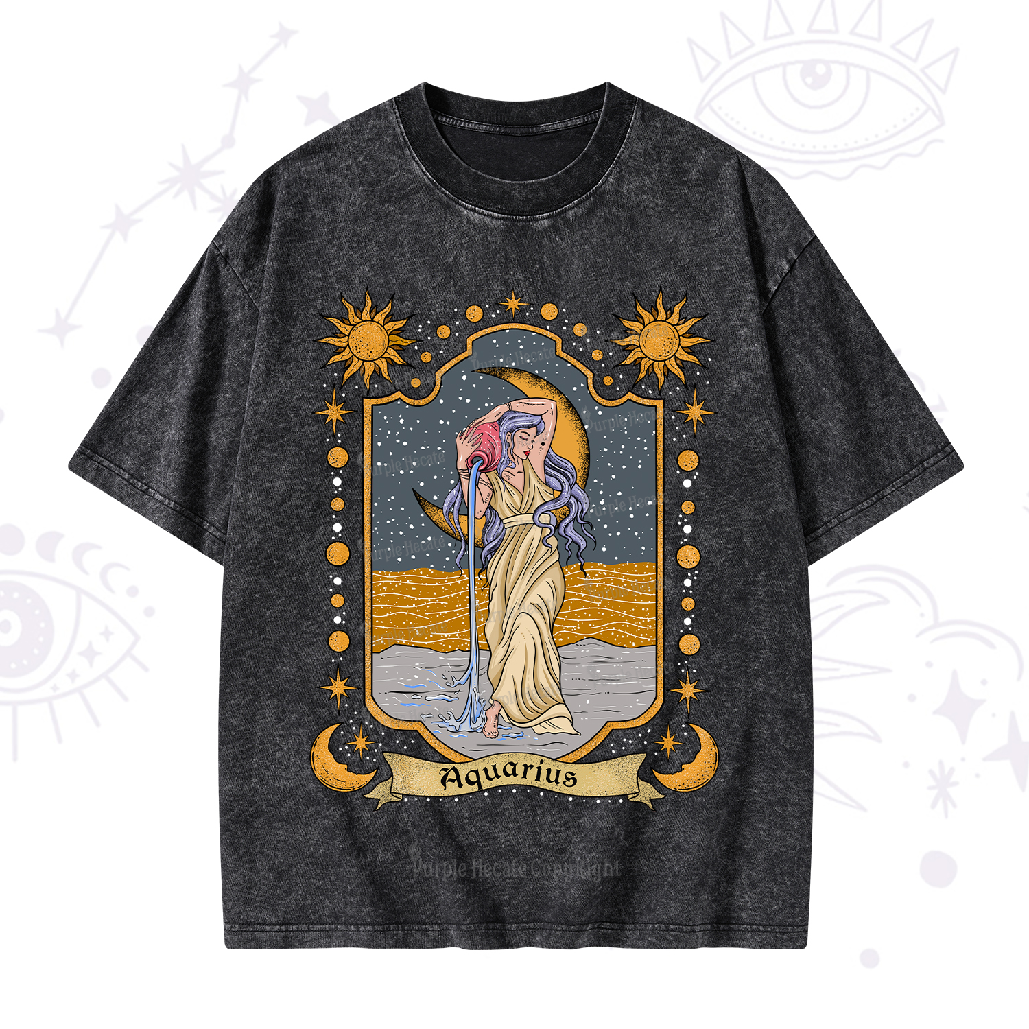 Purplehecate Aquarius Zodiac Washed T-Shirt