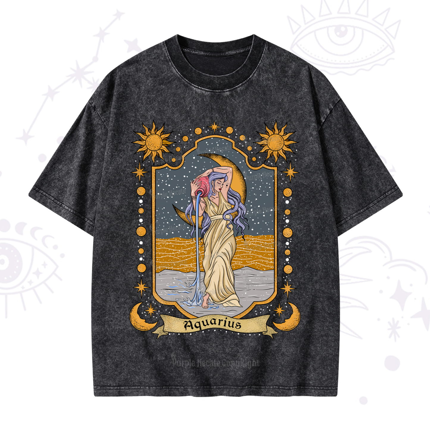 Purplehecate Aquarius Zodiac Washed T-Shirt