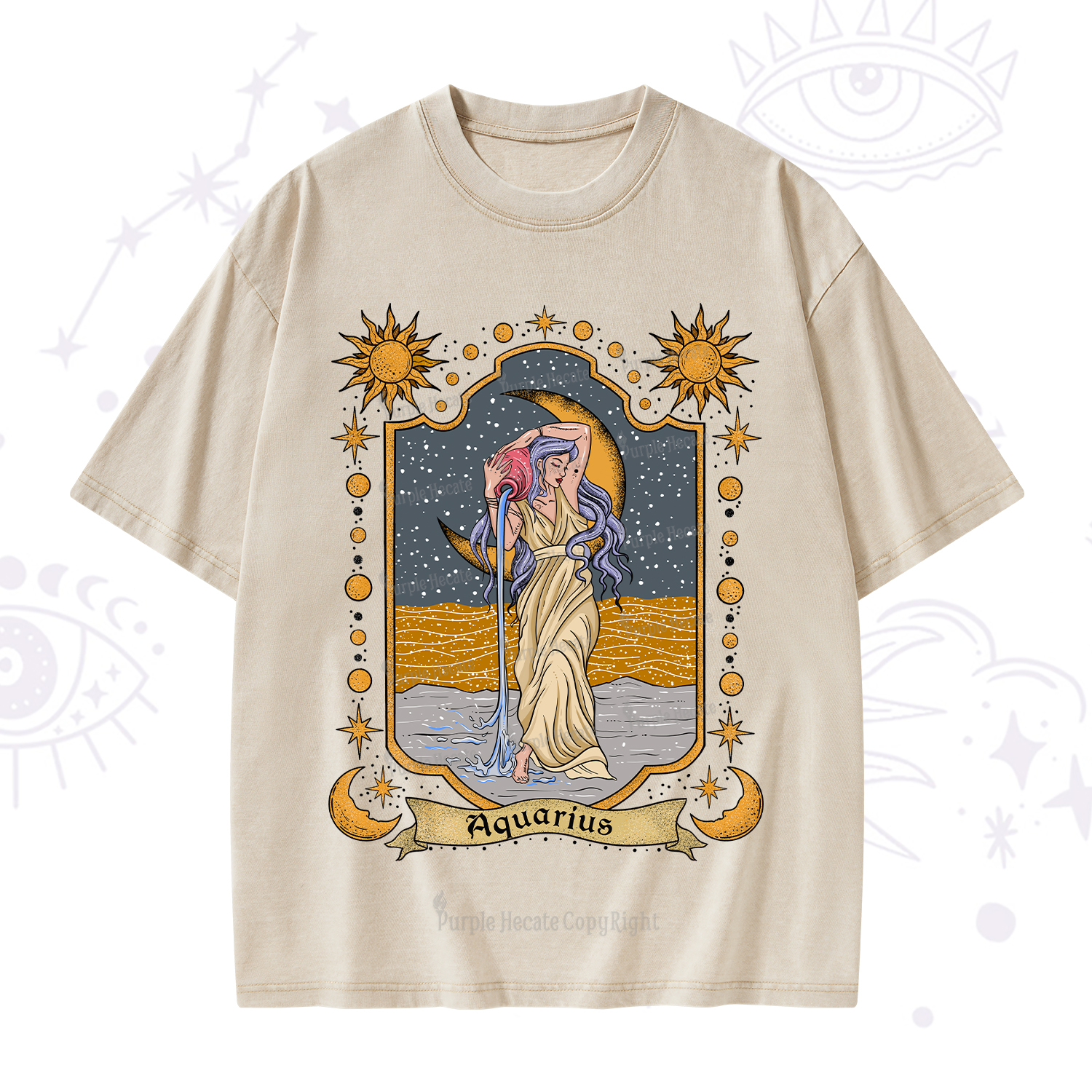 Purplehecate Aquarius Zodiac Washed T-Shirt