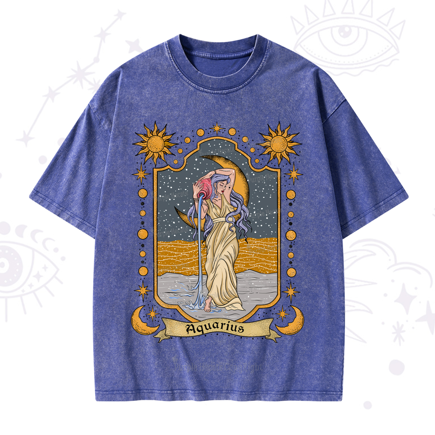 Purplehecate Aquarius Zodiac Washed T-Shirt
